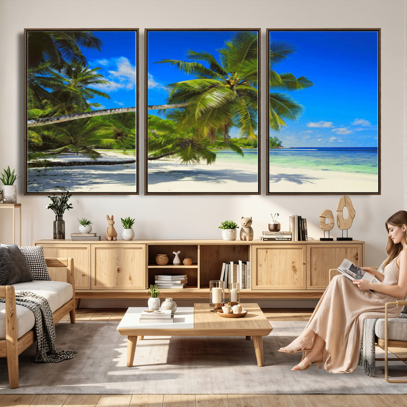 20475280-MGV-CV-36X24 - Tropical Island Coconut Palm Trees Wall Art Canvas Print - Turquoise Beach Print for Nautical Home Decor