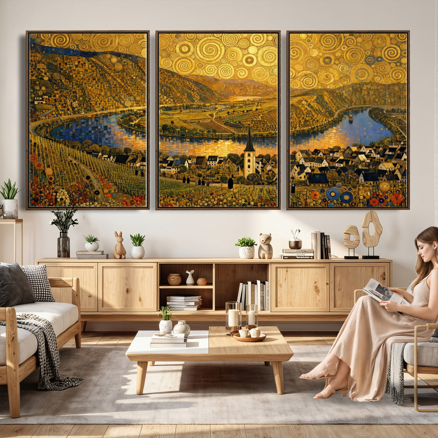 33713008-MGV-CV-36X24 - Gustav Klimt Style Mosel City Wall Art Canvas Print