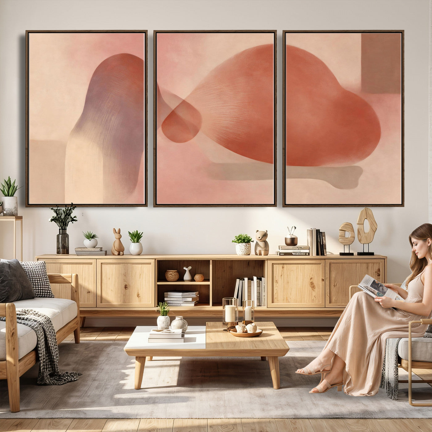 85110643-MGV-CV-36X24 - Vinna Begin Calin Biomorphic Abstract Wall Art Canvas Print, Terracotta Pink Organic Shapes Art Painting Print