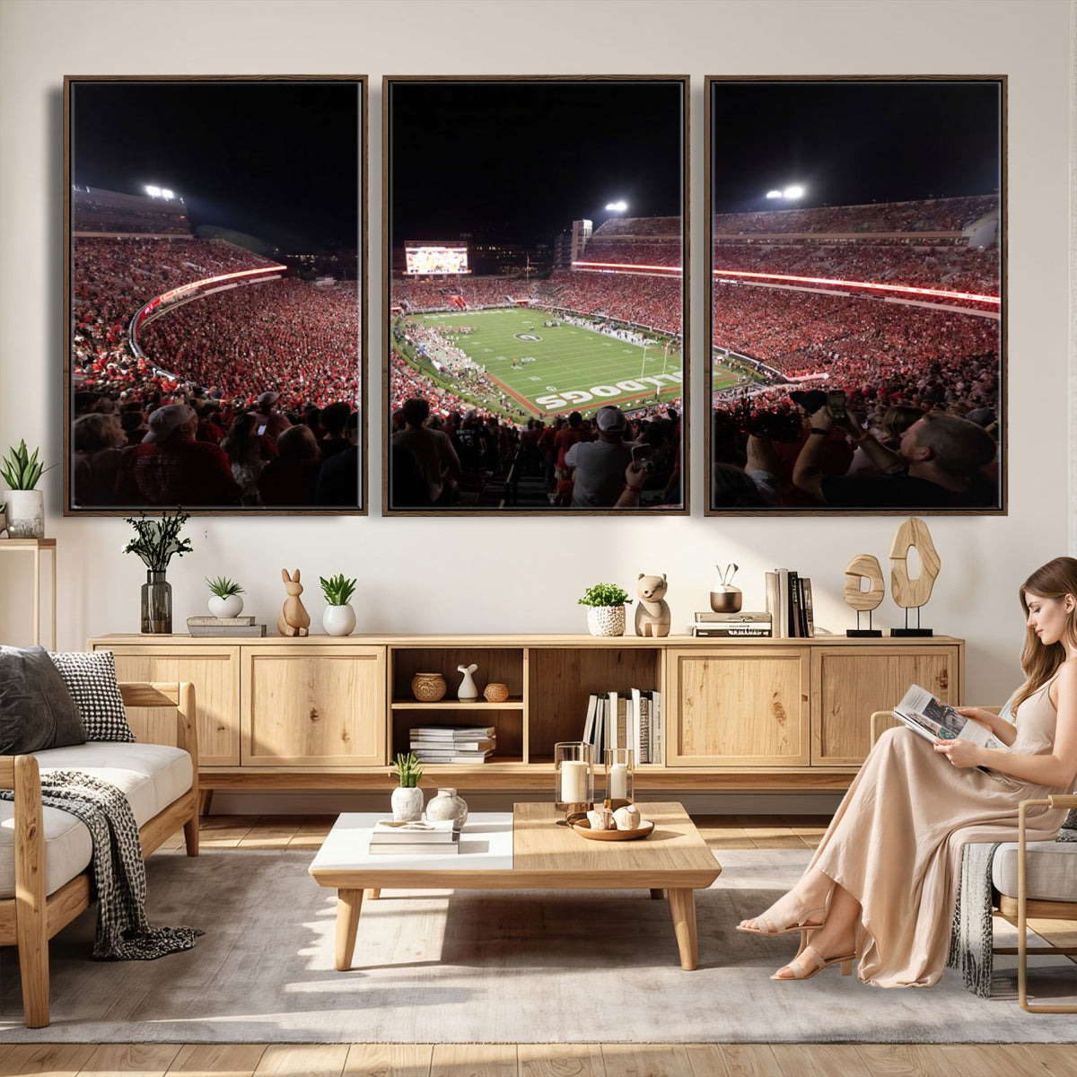 50587166-_Poster-30x20 - Sanford Stadium Georgia Bulldogs Canvas Print 3 Piece Framed Wall Art Extra Large Floating Frame Sports Poster Made in USA