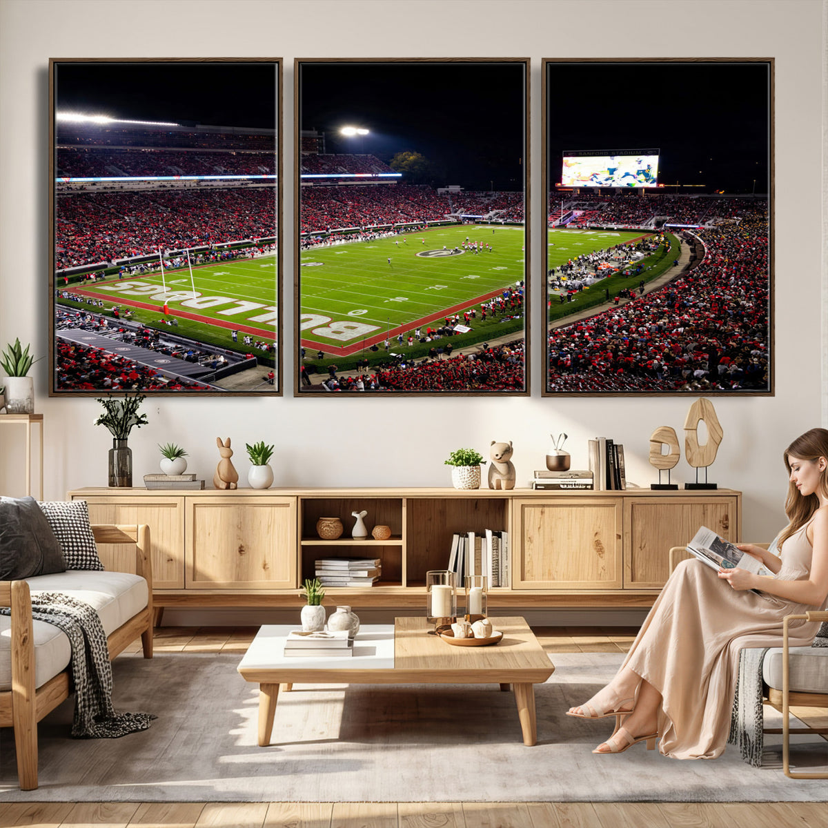 73520603-_Poster-30x20 - Georgia Bulldogs Sanford Stadium Canvas Print 3 Piece Framed Wall Art Extra Large Floating Frame Nature Poster Made in USA