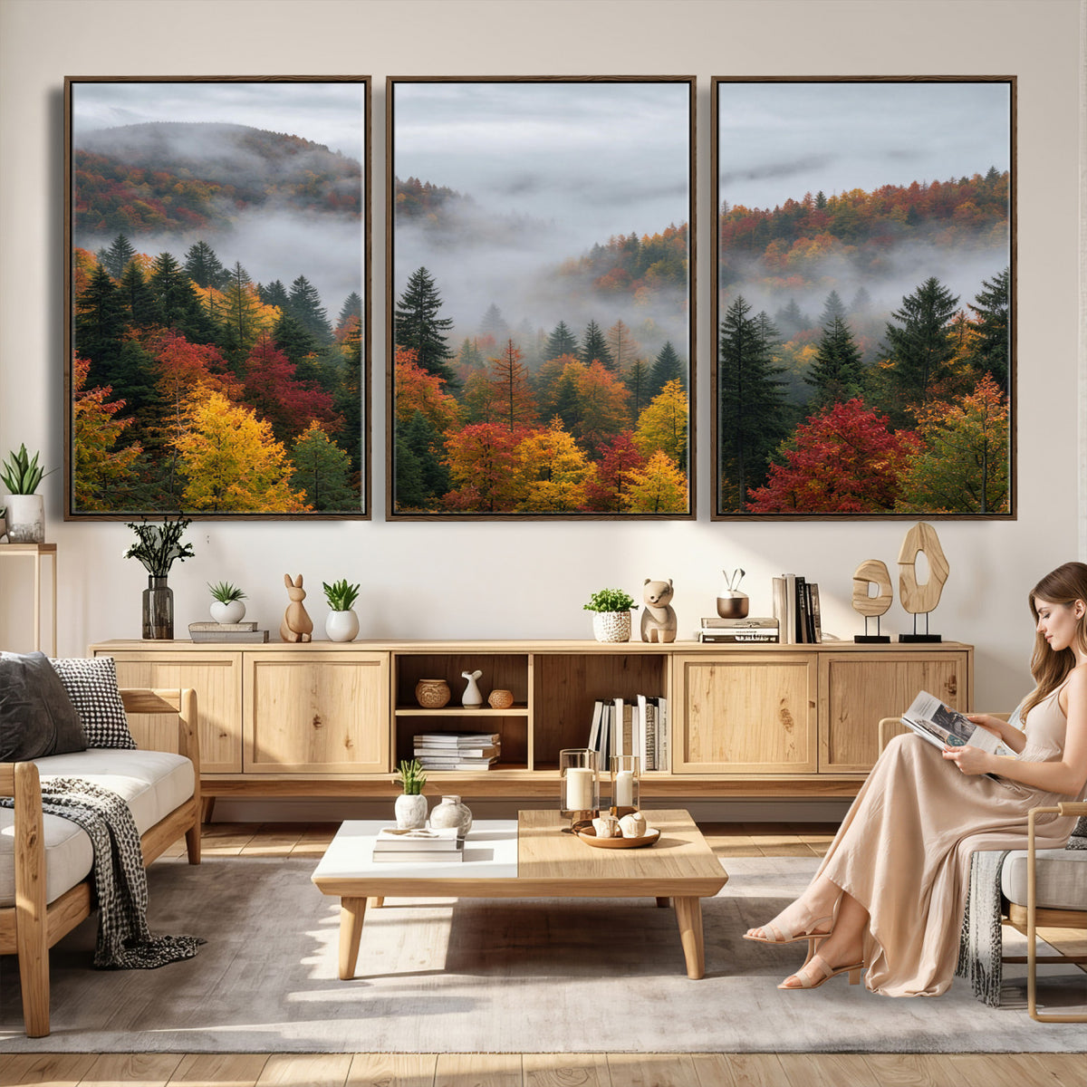 47877083-_Poster-30x20 - Fall Forest Misty Mountain Canvas Print Smoky Mountain Landscape Wall Art Autumn Trees Nature Poster Printing