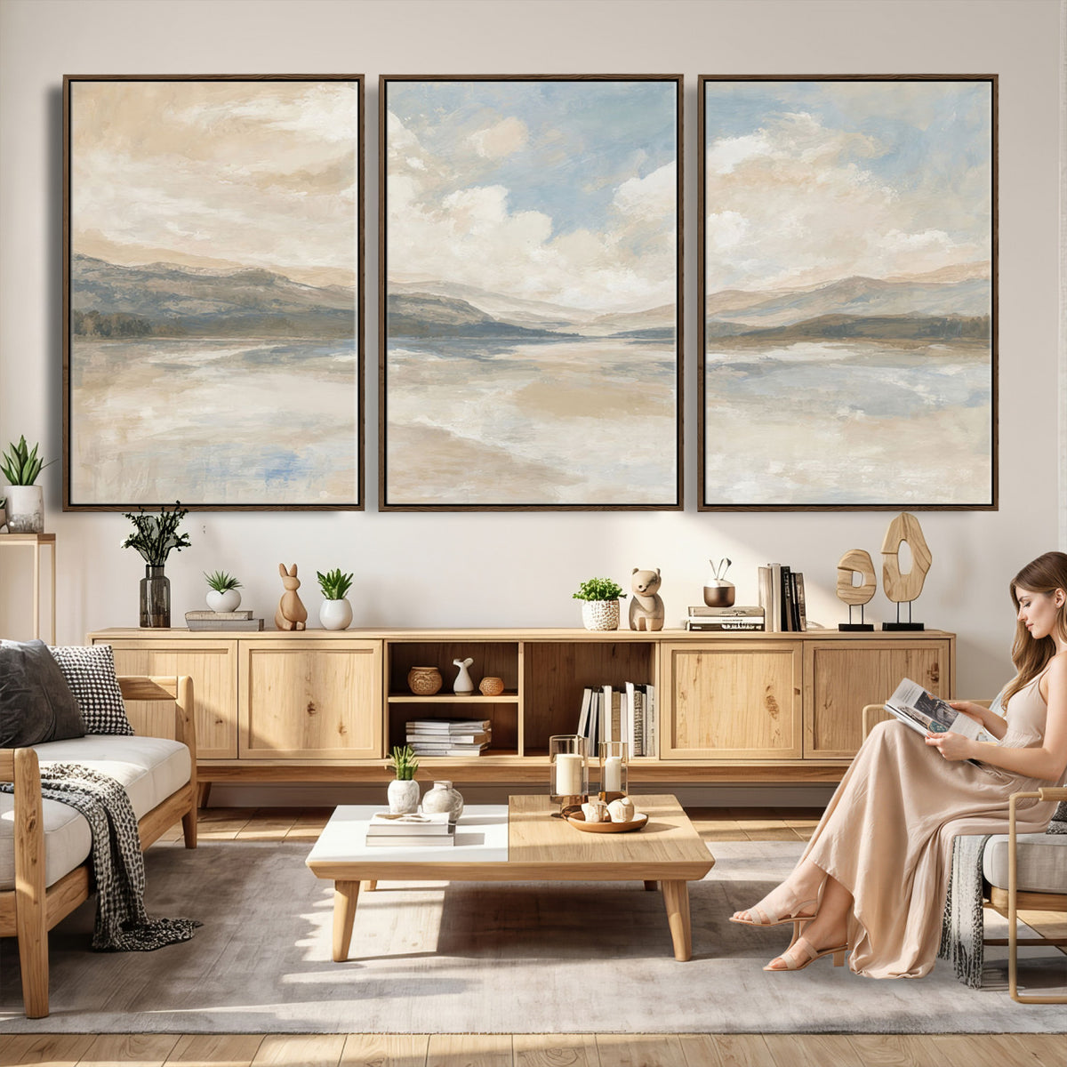 12998065-MGV-CV-36X24 - Serene Mountain and Lake Landscape Canvas Wall Art