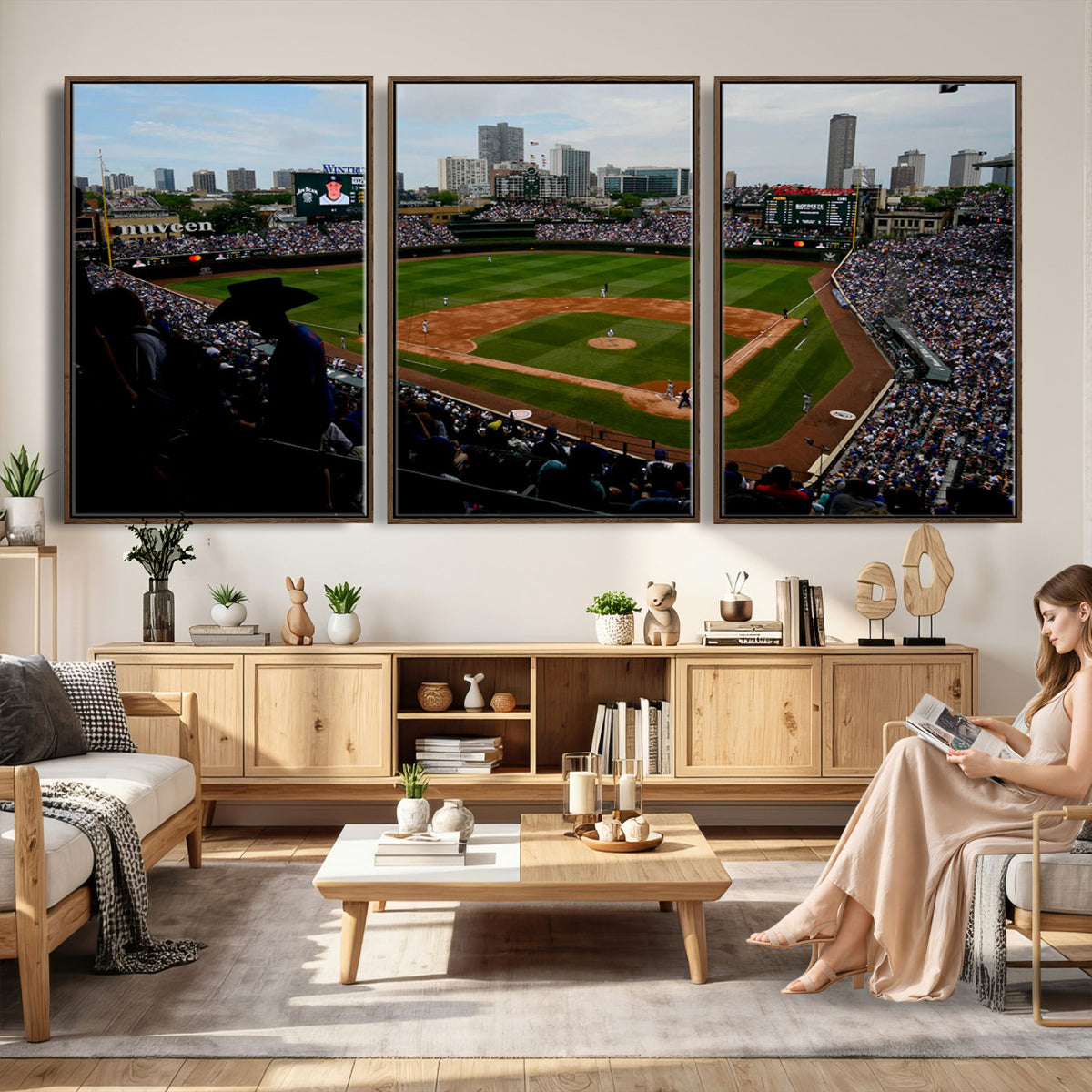 34859D-MGV-CV-36X24 - Chicago Cubs Baseball Team Print - Wrigley Field Stadium