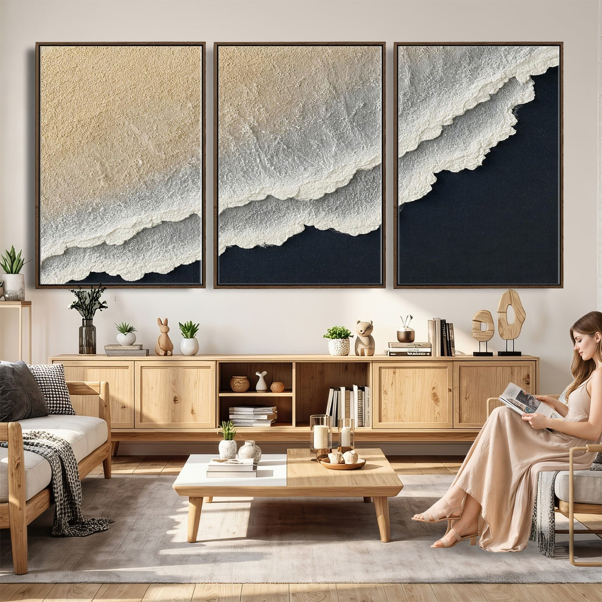 32969959-MGV-CV-24X16 - Abstract Ocean Wave Canvas Wall Art, Coastal Beach Wall Decor for Living Room
