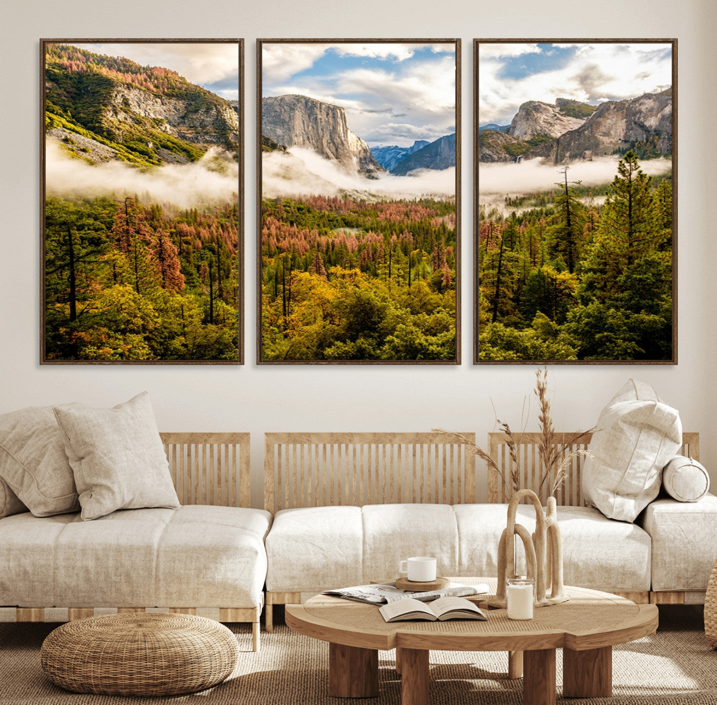 74645-MGV-FC-60X30-3P_Walnut-Half Dome Yosemite Canvas Wall Art – Majestic Triptych Landscape Print – National Park Nature Decor