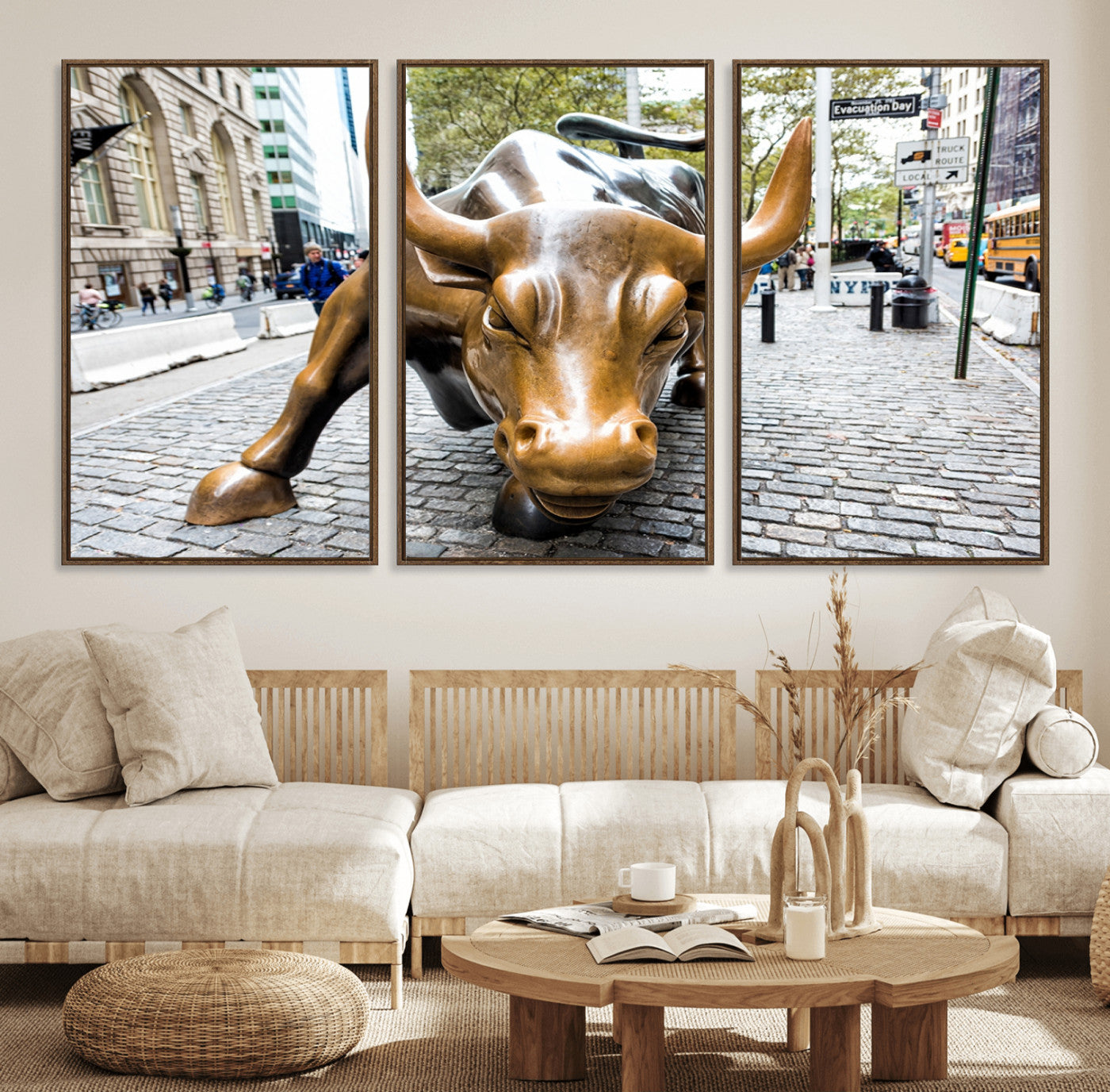 86623-MGV-FC-60X30-3P_Walnut-Charging Bull Wall Art Canvas Print