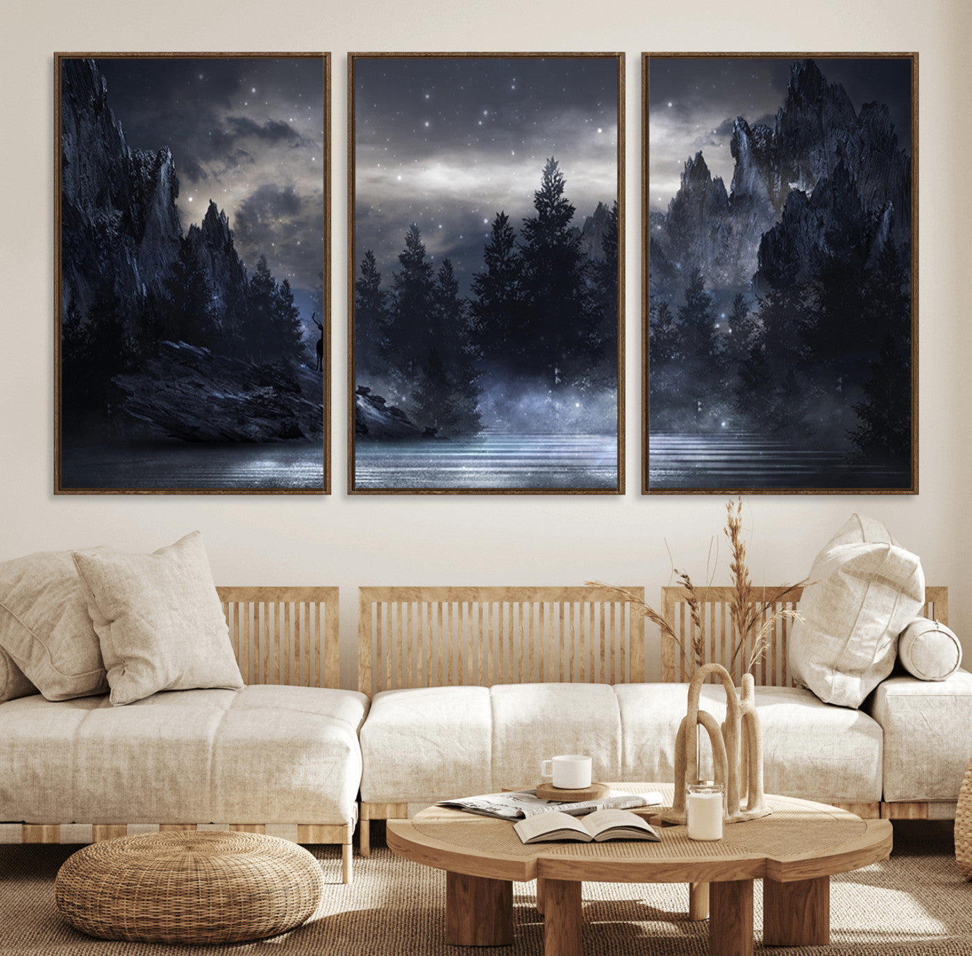 MGV-FC-60X30-3P - Night Landscape and Trees Wall Art Canvas Print