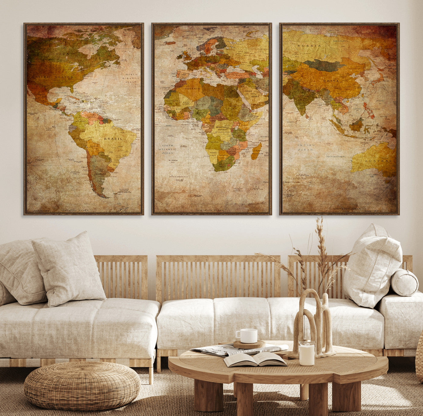 73515-MGV-FC-60X30-3P_Walnut-Push Pin World Map Canvas Print – Travel Tracker Wall Art for Couples, Perfect Anniversary Gift for Home or Office Decor