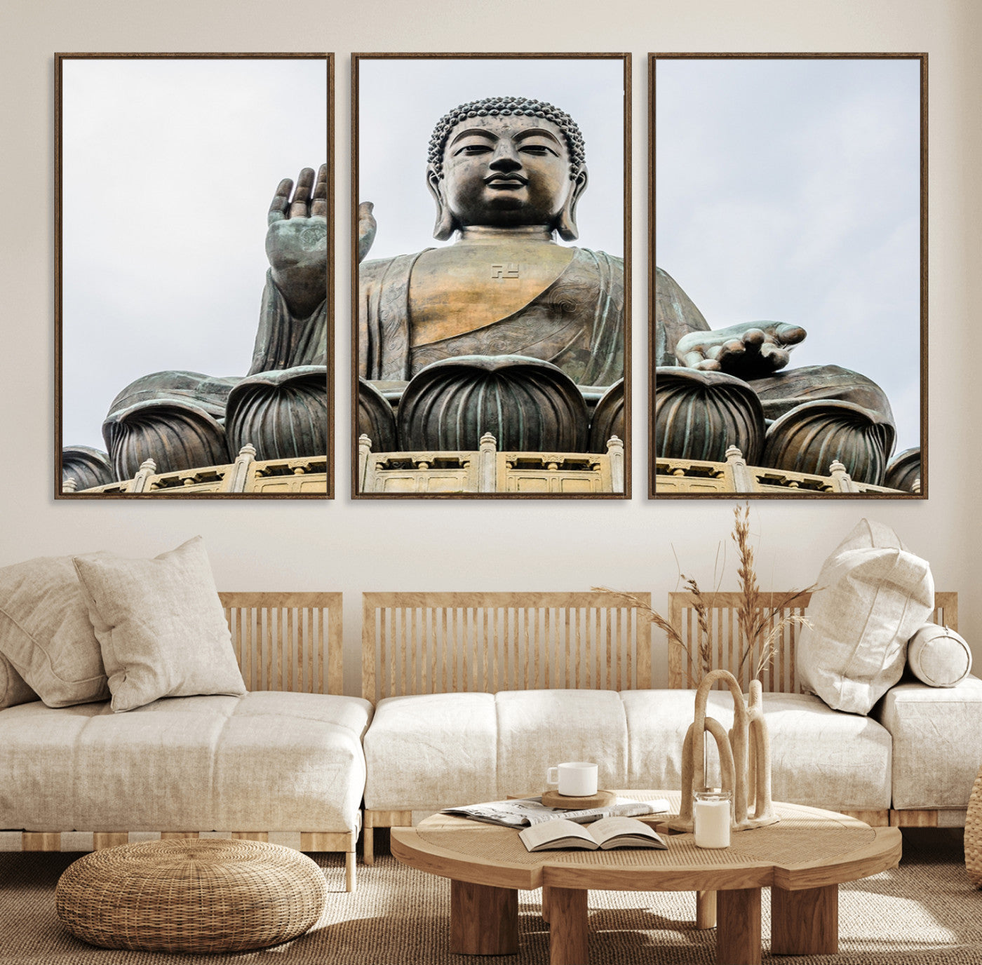 77041-MGV-FC-60X30-3P_Walnut-Buddha Statue Wall Art Canvas Print