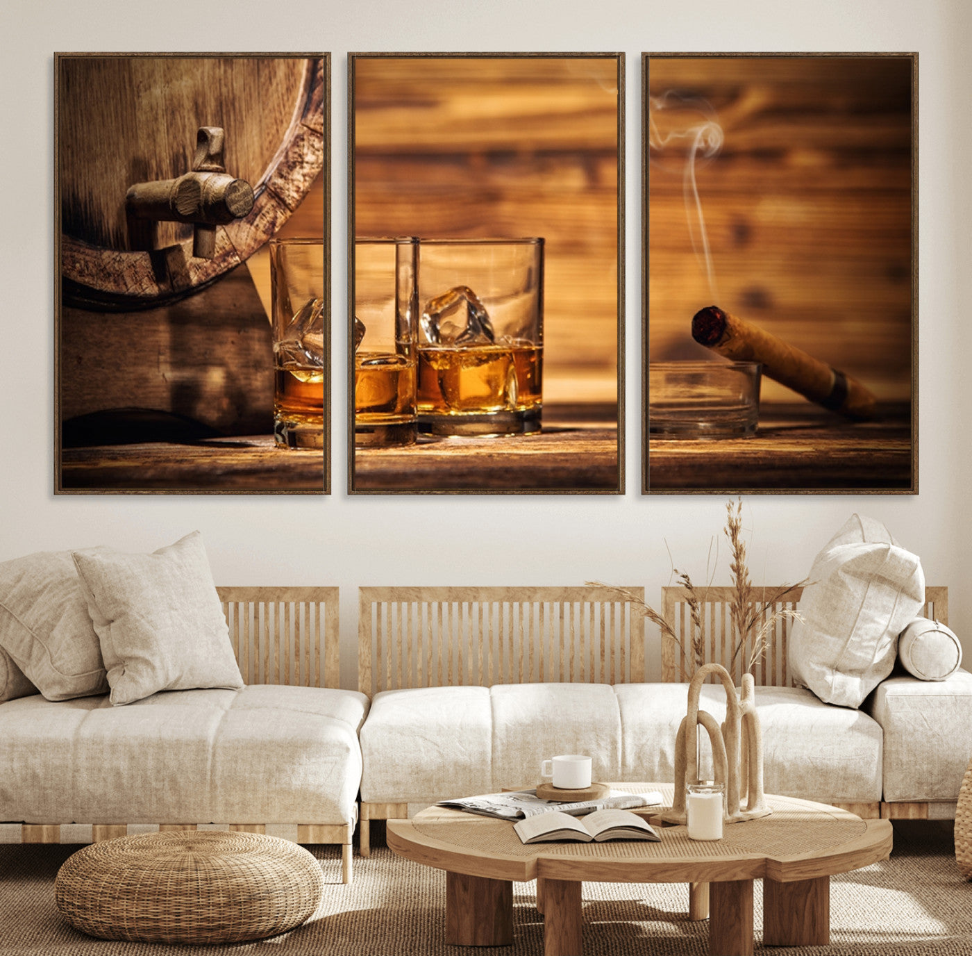 96798-MGV-FC-60X30-3P_Walnut-Rustic Whiskey and Barrel Canvas Print