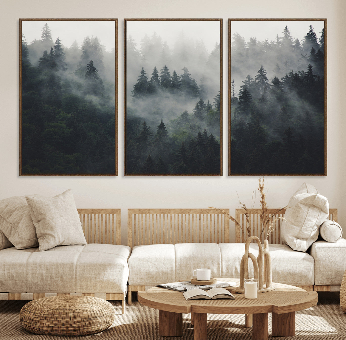 74938-MGV-FC-60X30-3P_Walnut-Nature Wall Decor - Serene Triptych Nature Print – Woodland Landscape Decor for Living Room or