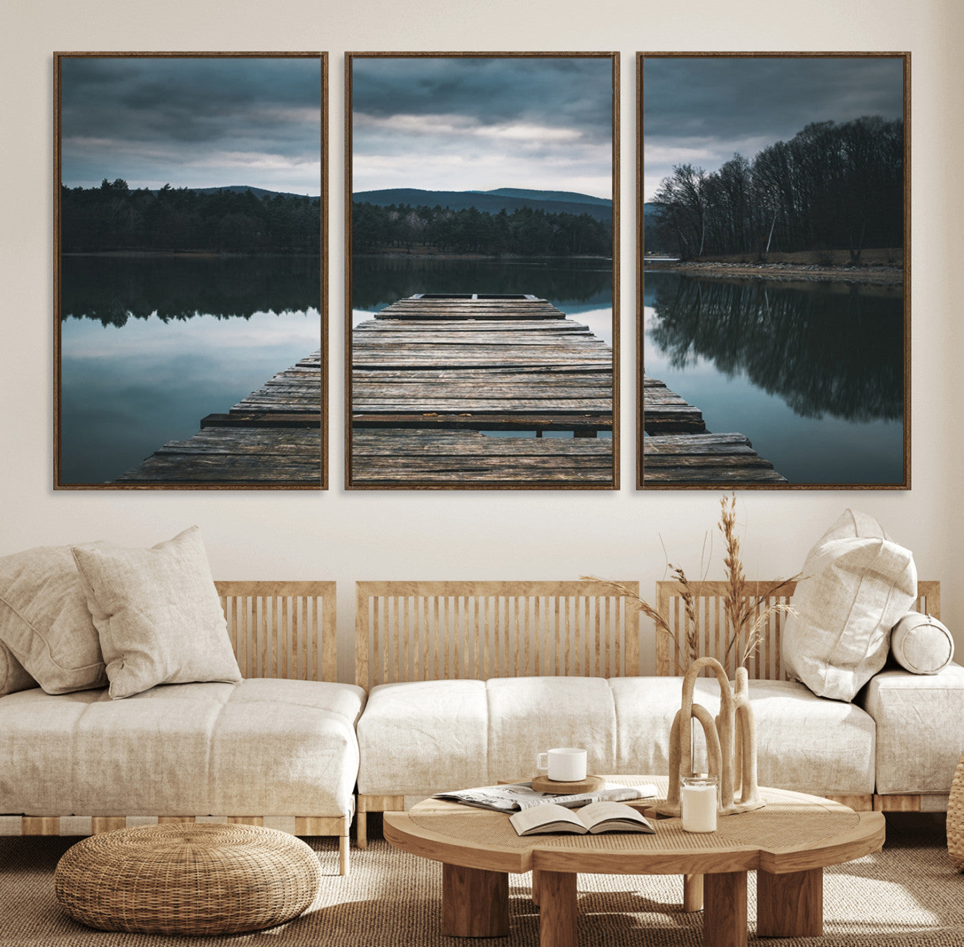 65946-MGV-FC-60X30-3P_Walnut-Wooden Bridge Near Lake Wall Art Canvas Print