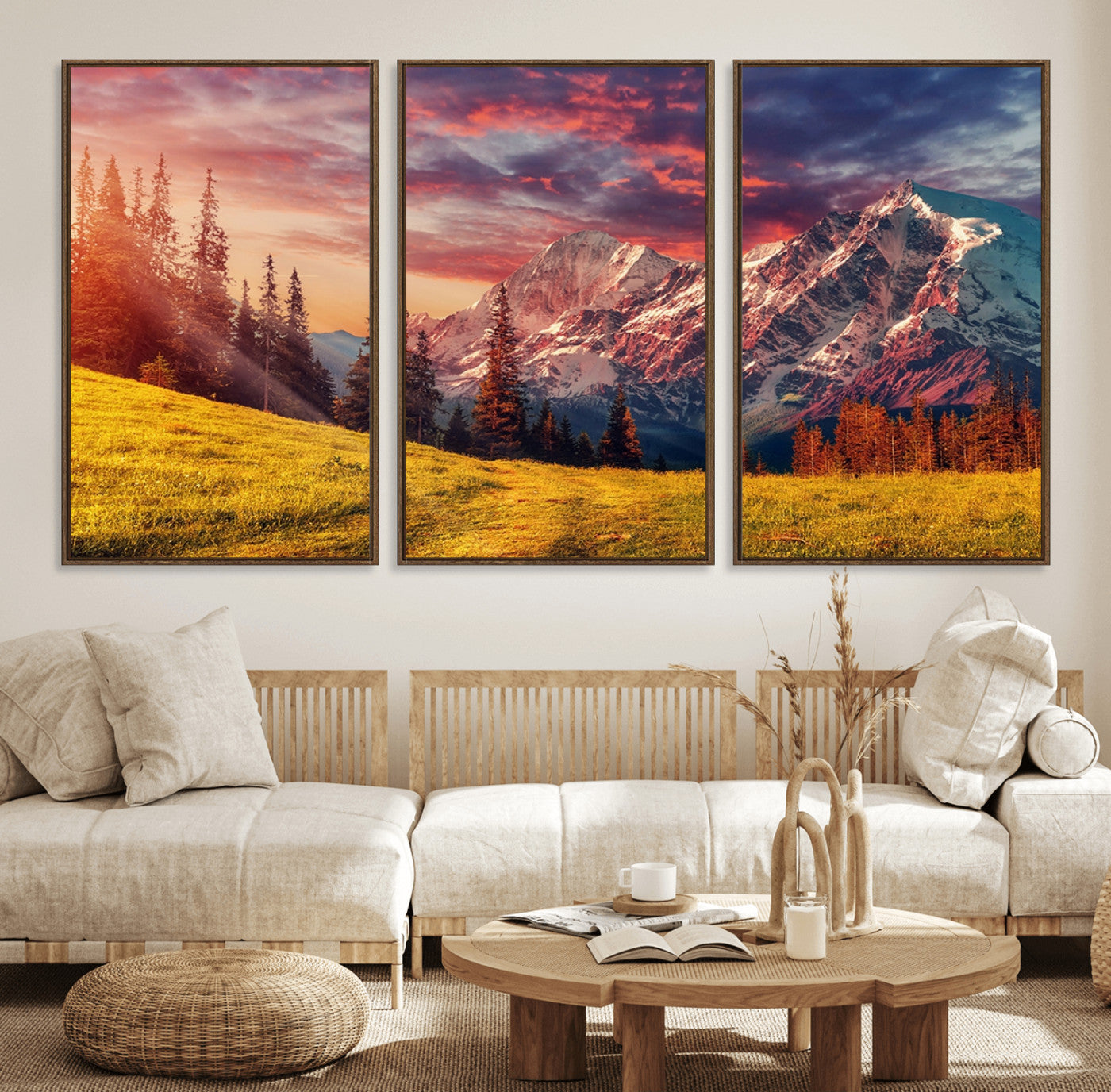 48448-MGV-FC-60X30-3P_Walnut-Mountain and Daylight Red Sunset Wall Art Canvas Print