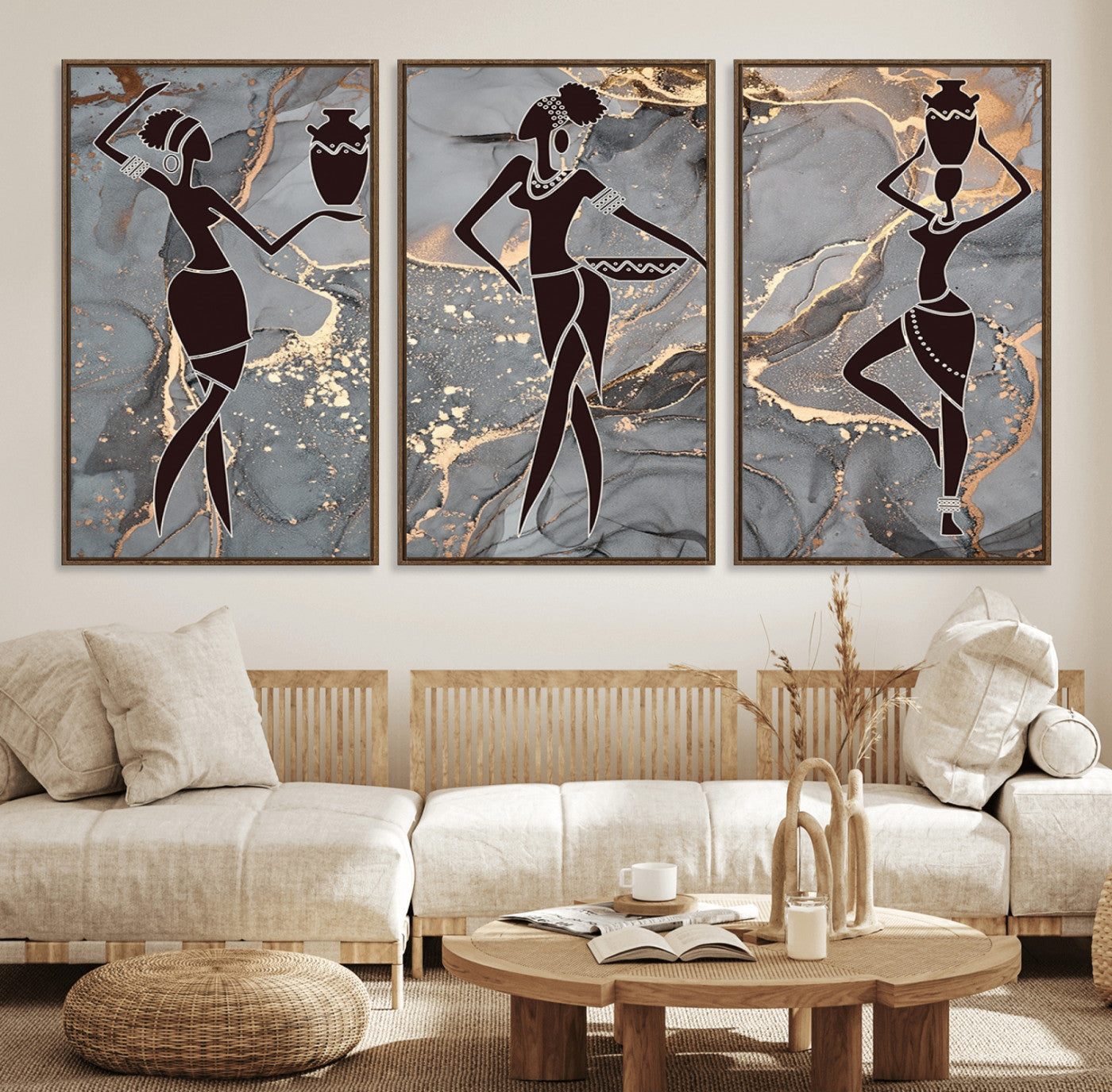 25097-MGV-FC-60X30-3P_Walnut-Abstract African Womens Art Canvas Print