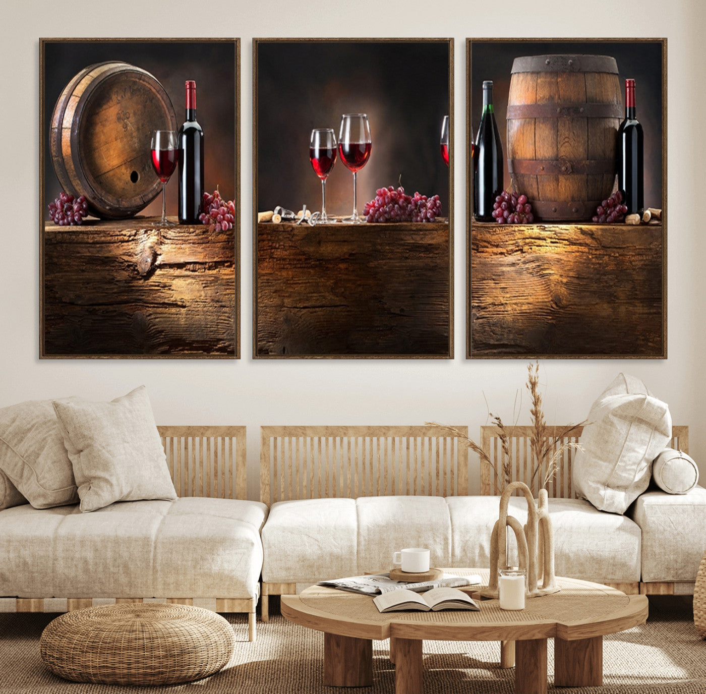 21165-MGV-FC-60X30-3P_Walnut-Wine and Barrels Wall Art Canvas Print