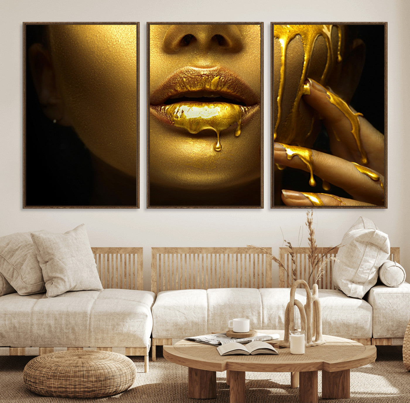24252-MGV-FC-60X30-3P_Walnut-Gold and Women Wall Art Canvas Print