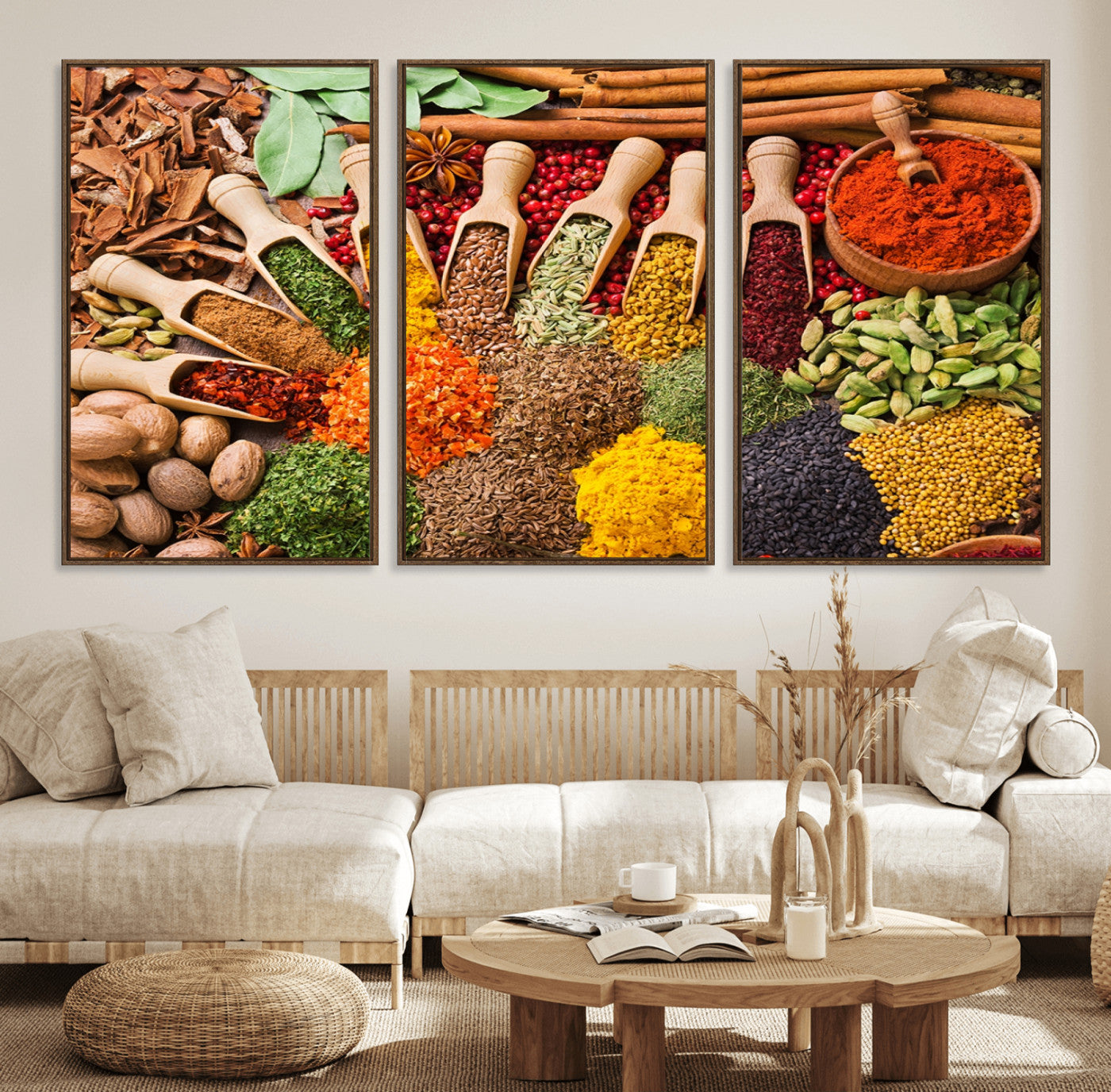 53954-MGV-FC-60X30-3P_Walnut-Herbs and Spices Art Canvas Print for Kitchen Kitchen, Dining Room Wall Decor