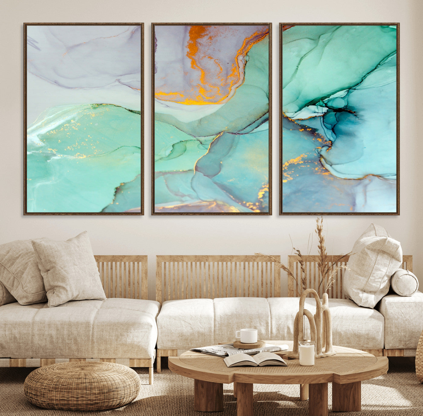 36934-MGV-FC-60X30-3P_Walnut-Colorful Marble Fluid Effect Canvas Wall Art Print