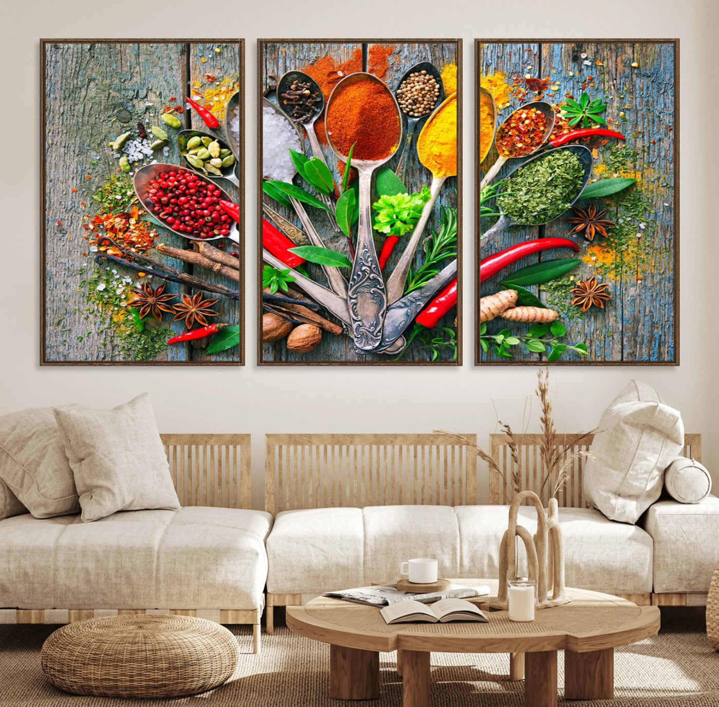 20619-MGV-FC-60X30-3P_Walnut-Kitchen Wall Art Print - Spoonful of Spices Cooking Wall Art Canvas Print - Vibrant Kitchen Decor