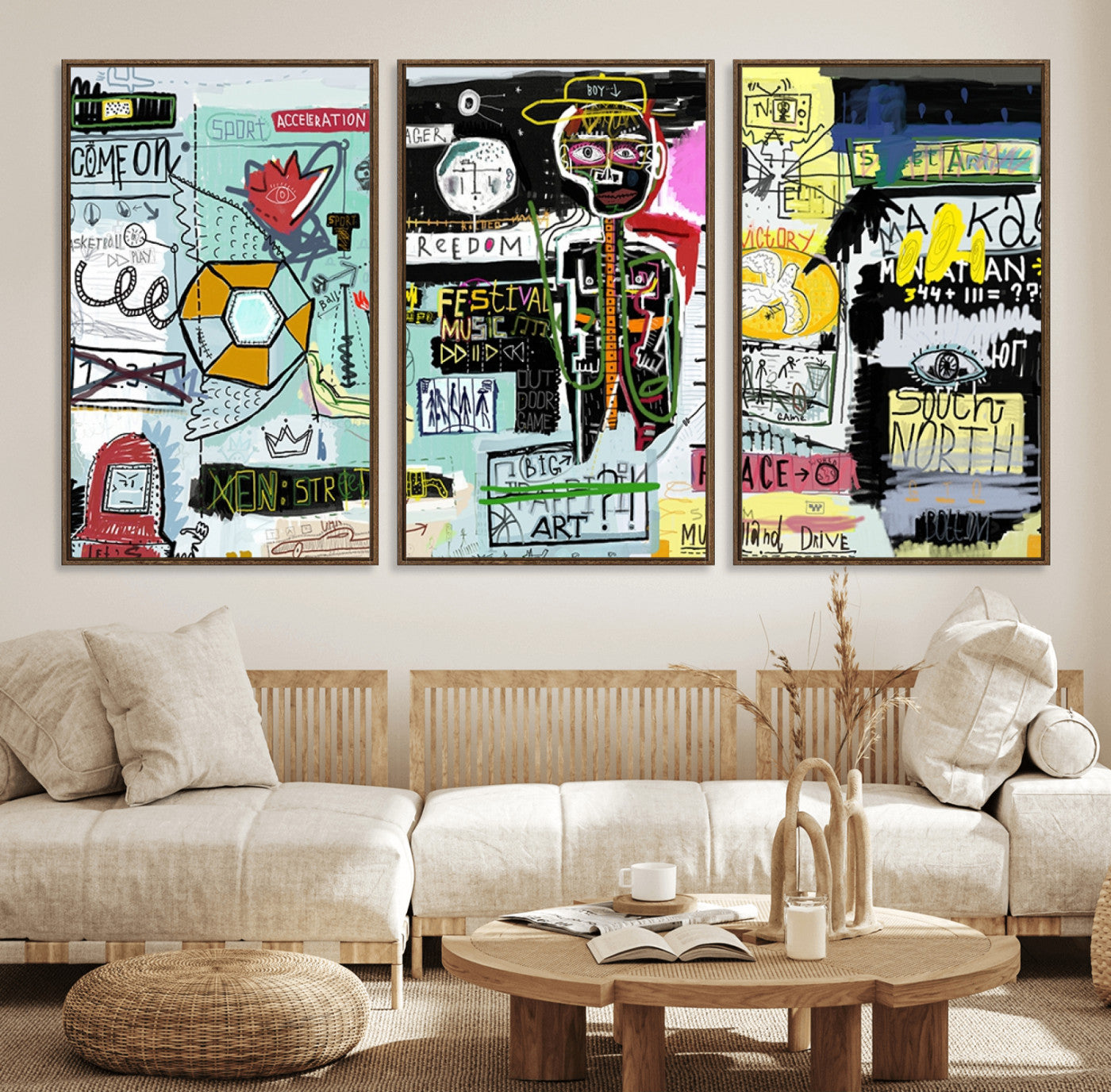 MGV-FC-60X30-3P - Abstract Graffiti Canvas Street Art-Inspired Graffiti Triptych Canvas – Modern Abstract Wall Art for