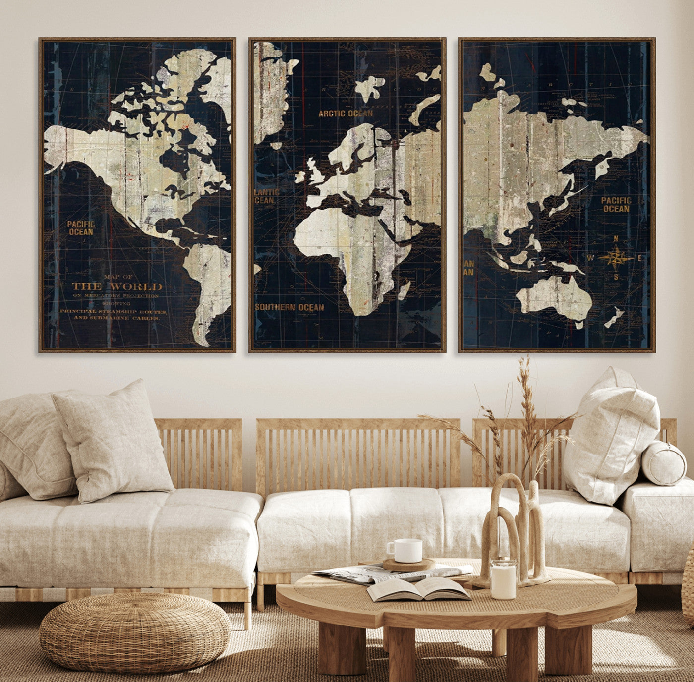 14651-MGV-FC-60X30-3P_Walnut-Push Pin World Map Canvas Print – Travel Tracker Wall Art for Couples, Perfect Anniversary Gift for Home or Office Decor