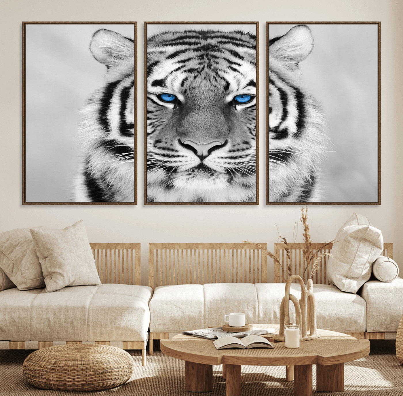 59121-MGV-FC-60X30-3P_Walnut-Black and White Tiger Wall Art Animal Canvas Print