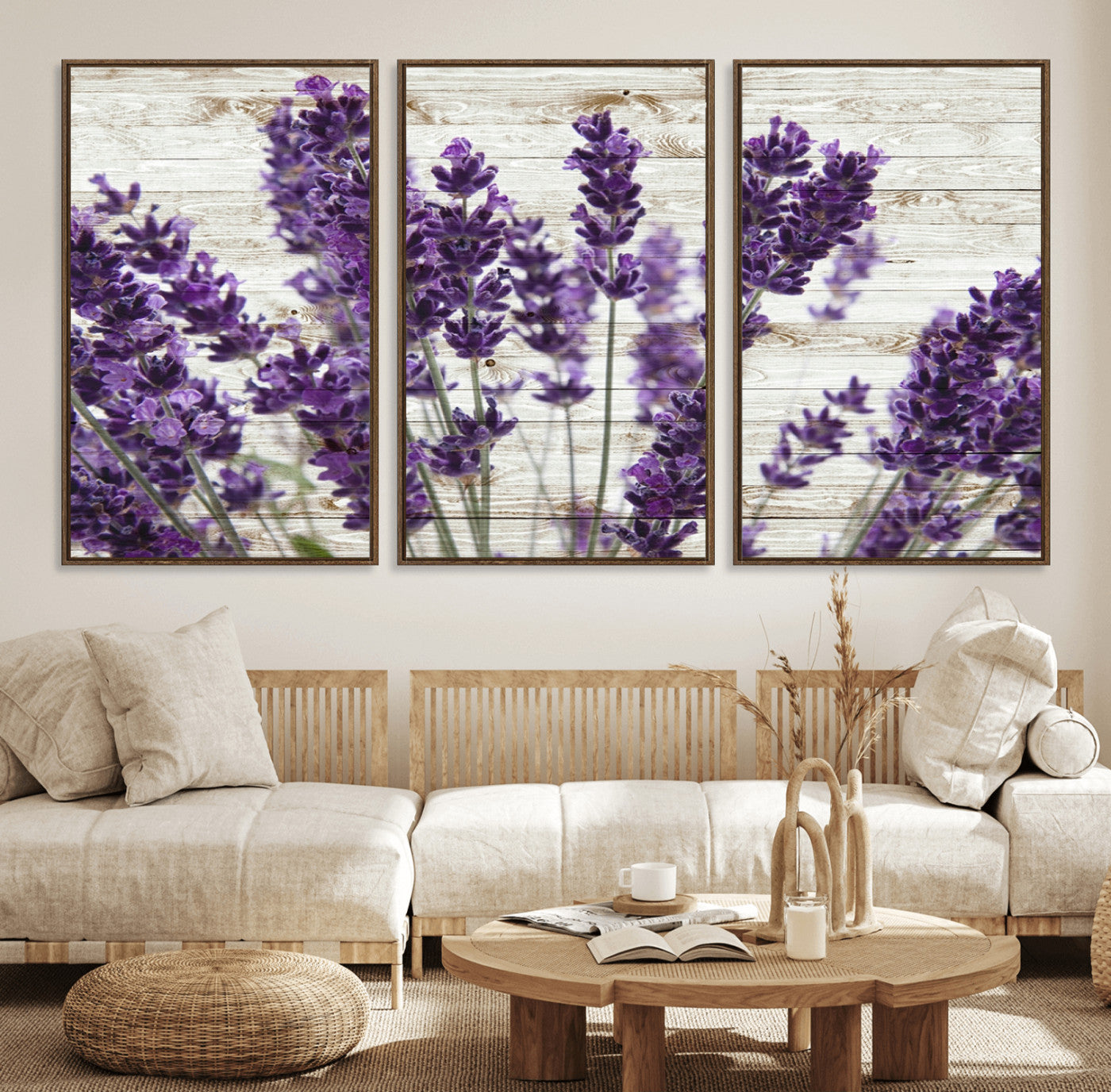 35576-MGV-FC-60X30-3P_Walnut-Lavender Canvas Wall Art Flower Print