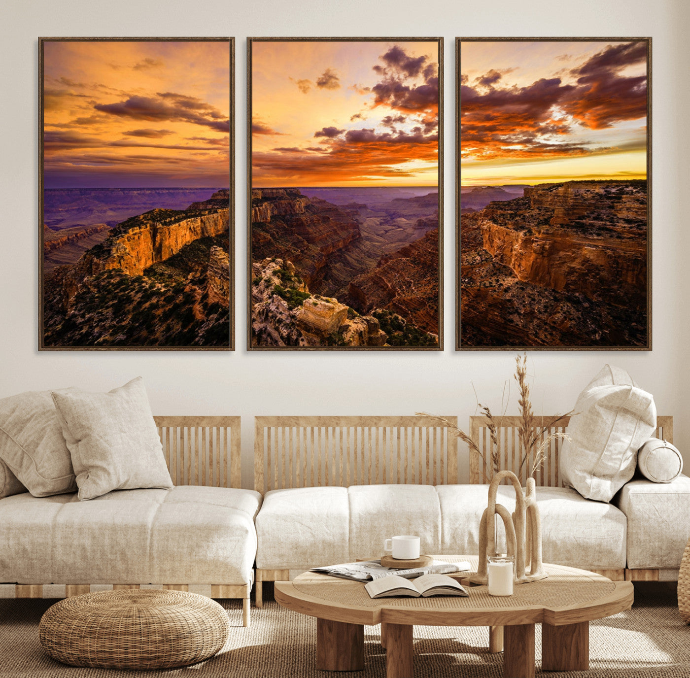 68507-MGV-FC-60X30-3P_Walnut-Mesmerizing Sunset from Grand Canyon Nal Park Wall Art, Grand Canyon Canvas Print