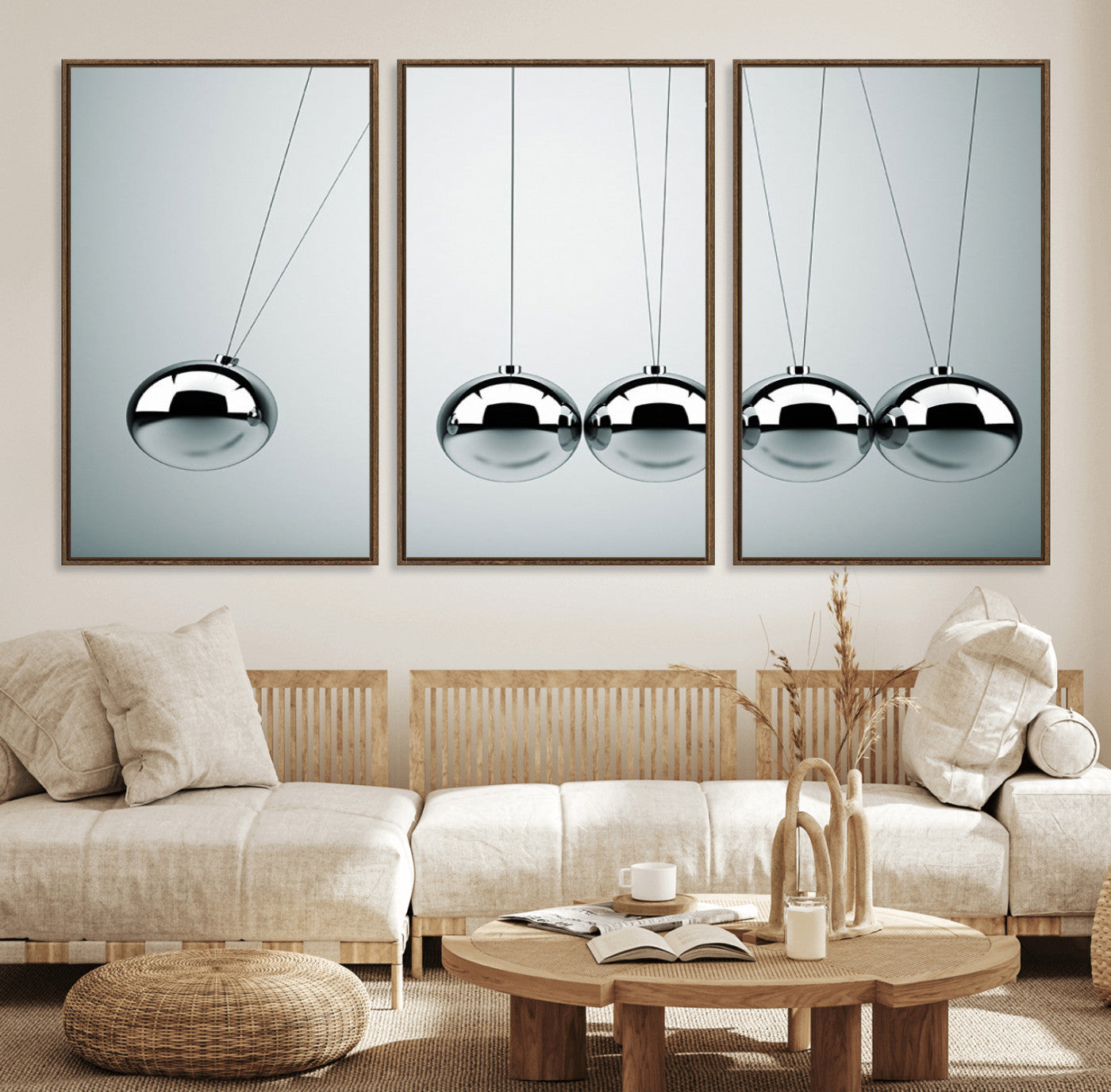 45465-MGV-FC-60X30-3P_Walnut-Newton's Cradle Wall Art Canvas Print, Framed Newton Cradle Wall Art