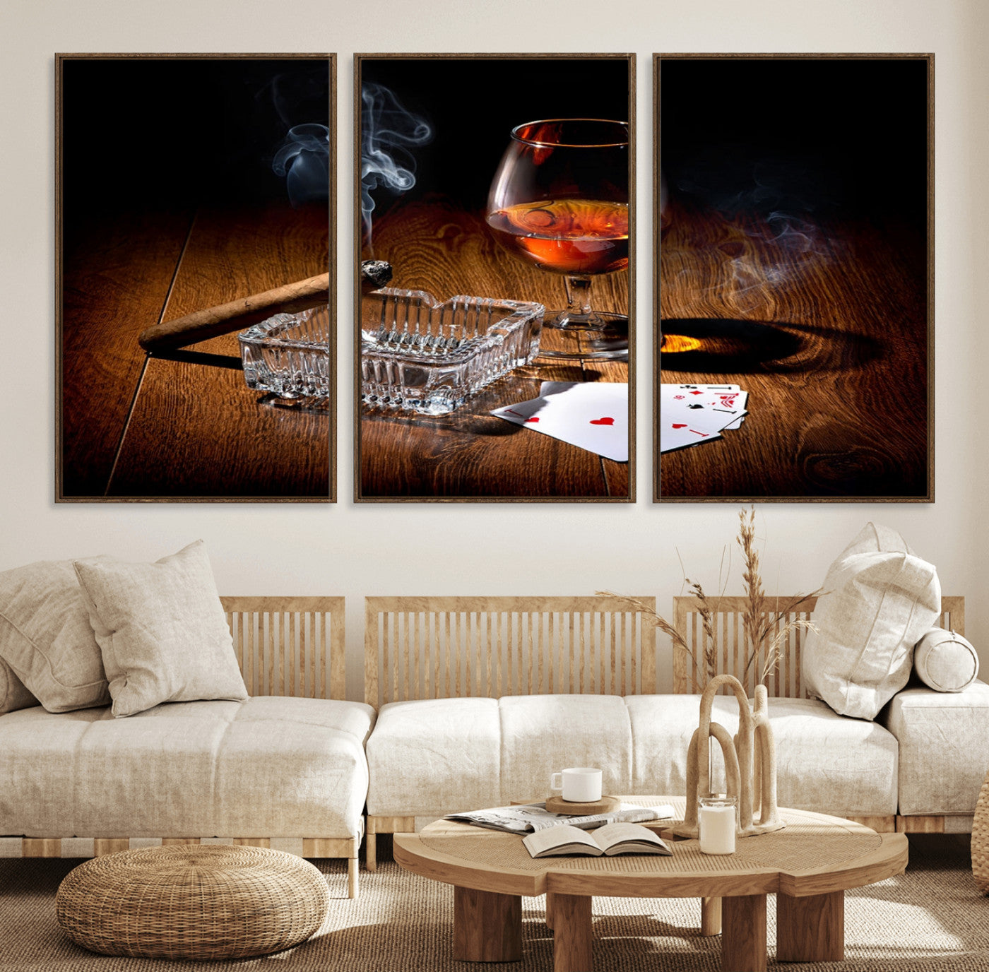 65720-MGV-FC-60X30-3P_Walnut-Whiskey Cigar Wall Art Canvas Print Kitchen Wall