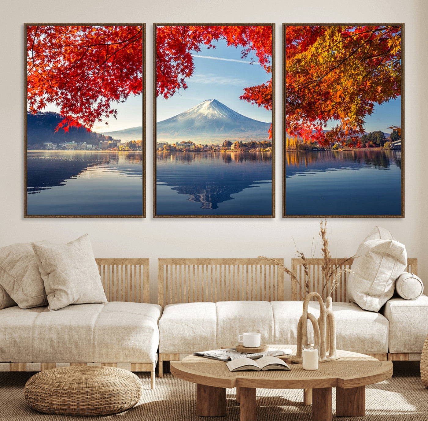 26428-MGV-FC-60X30-3P_Walnut-Mount Fuji Canvas Wall Art Japan Autumn Mountain Canvas Print Wall Art