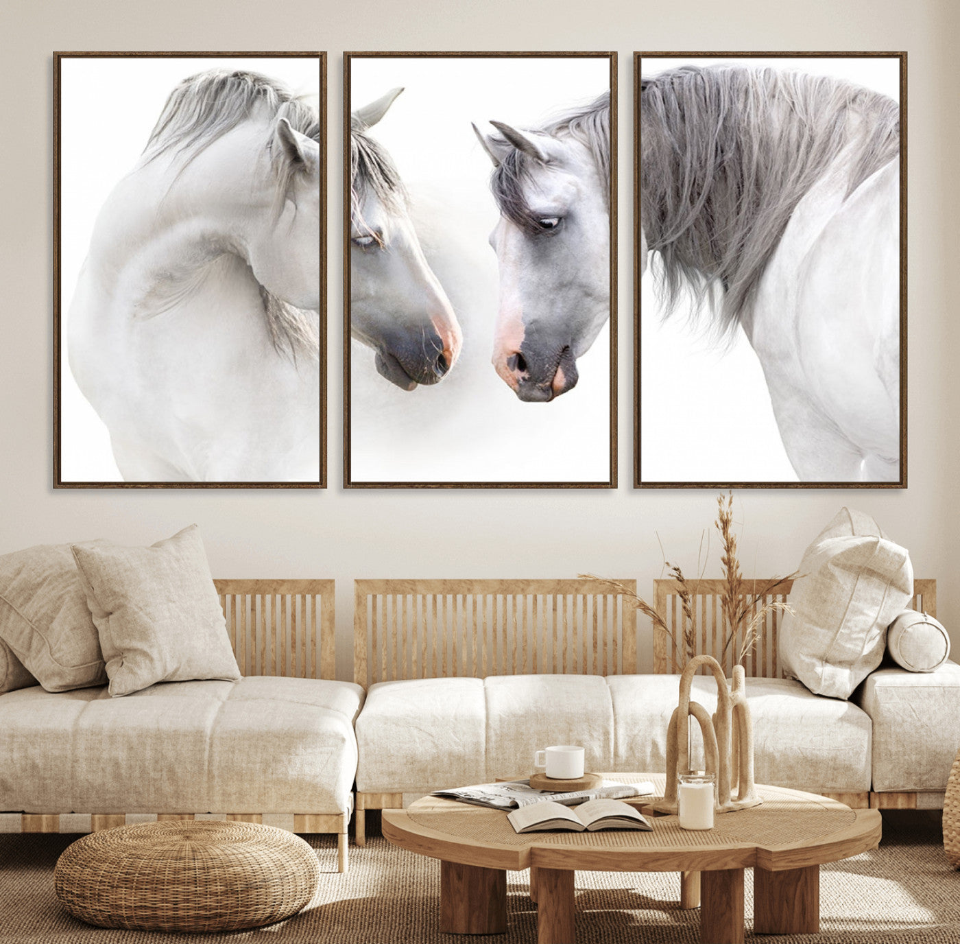 81129-MGV-FC-60X30-3P_Walnut-White Horse Wall Art Animal Canvas Print