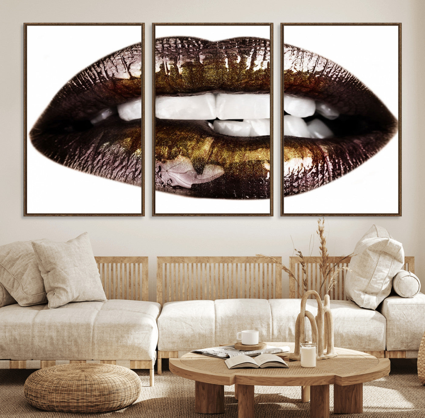 67580-MGV-FC-60X30-3P_Walnut-Close Up Lips Wall Art Canvas Print