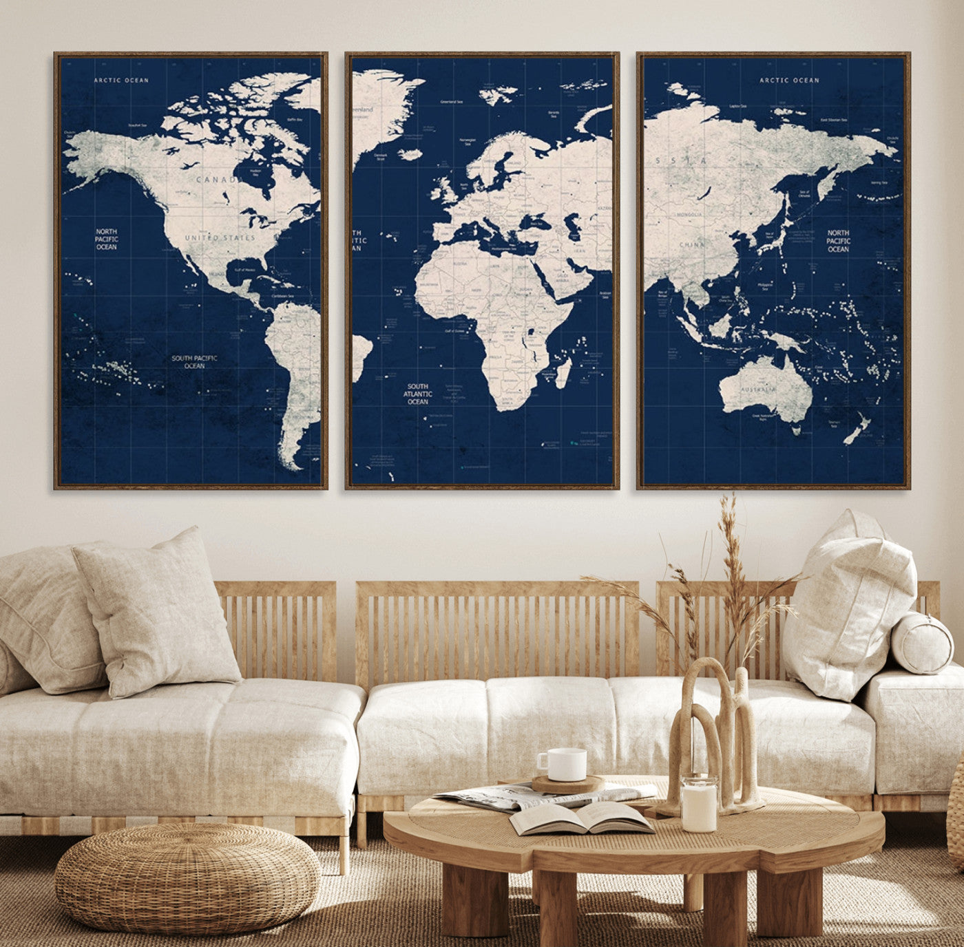 16589-MGV-FC-60X30-3P_Walnut-Push Pin World Map Canvas Print – Travel Tracker Wall Art for Couples, Perfect Anniversary Gift for Home or Office Decor