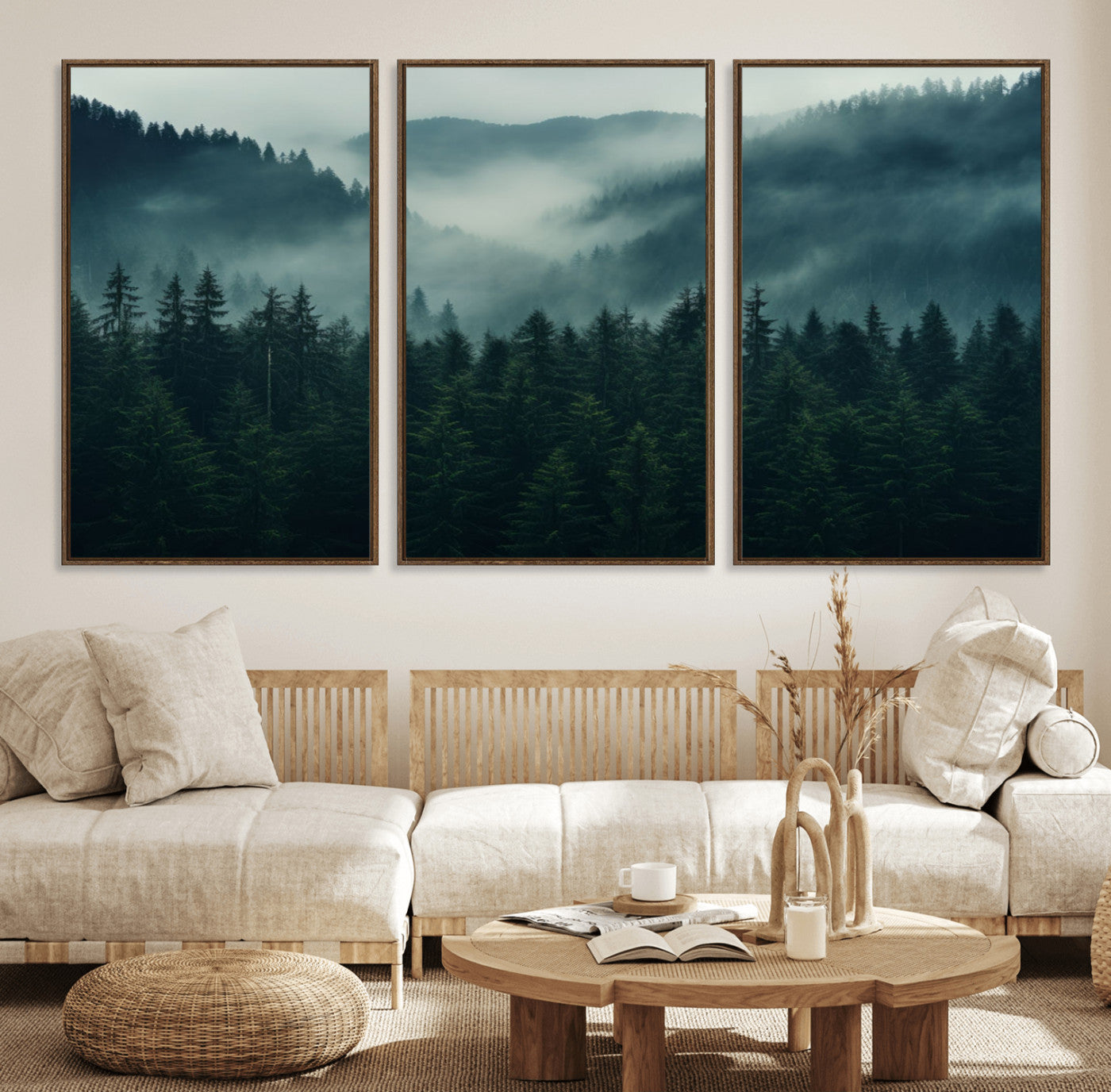 95647-MGV-CV-36X24-Captivating Misty Forest Wall Art Premium Canvas Print, Foggy and Serene Atmosphere Wall Art Canvas