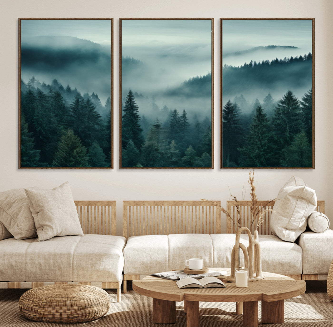 72040-MGV-FC-60X30-3P_Walnut-Captivating Misty Foggy Forest Wall Art Premium Canvas Print