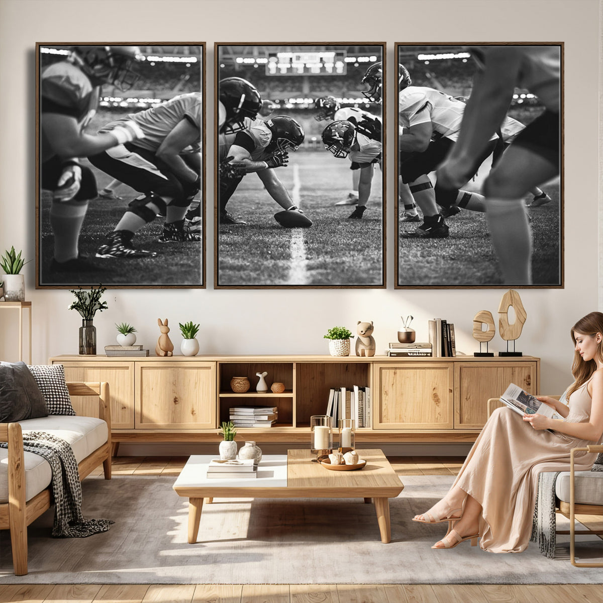 13273-MGV-CV-36X24 - American Football Wall Art Canvas Print Framed Stadium Sport
