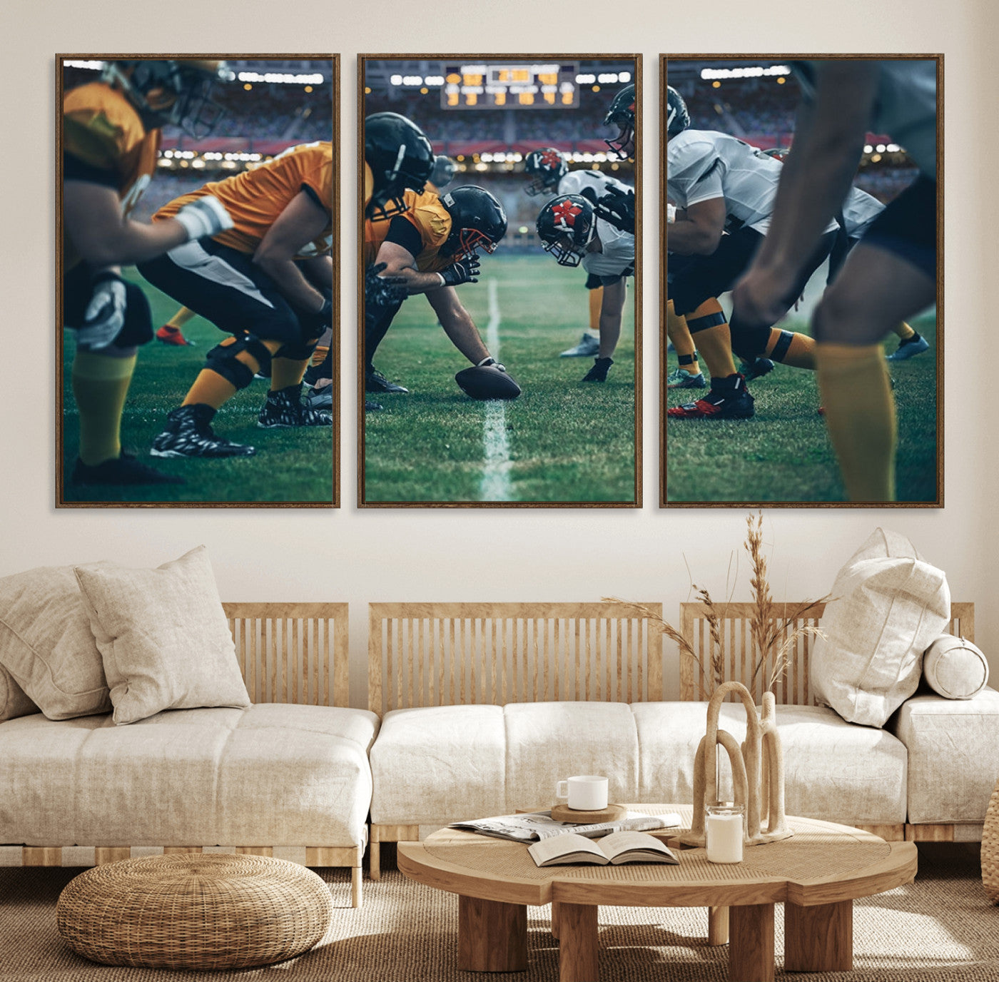 83227-MGV-FC-60X30-3P_Walnut-American Football Playing Wall Art Canvas Print