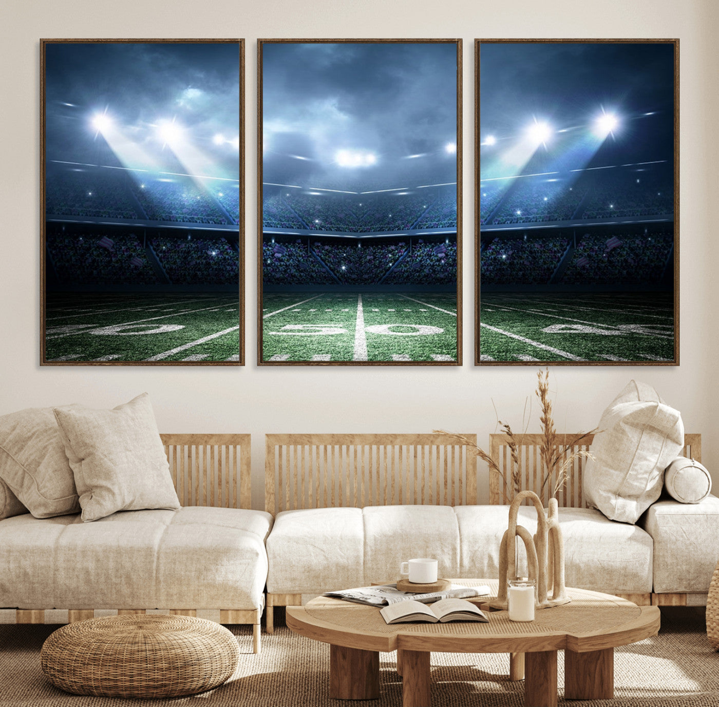 74741-MGV-FC-60X30-3P_Walnut-American Football Stadium Wall Art Canvas, American Football Stadium Canvas Print