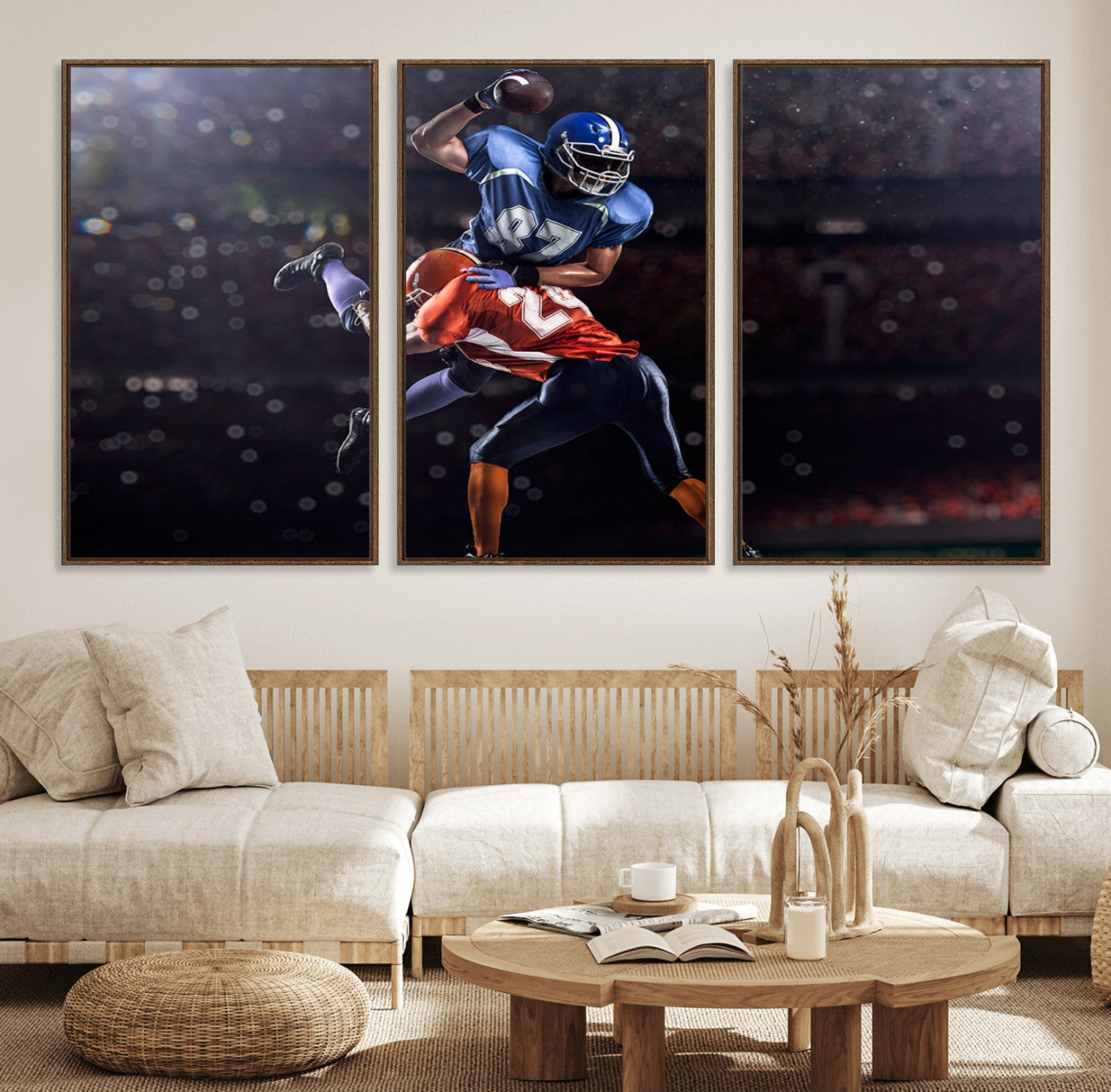 76491-MGV-FC-60X30-3P_Walnut-American Football Wall Art Canvas Print, Stadium Sport Wall Art Print