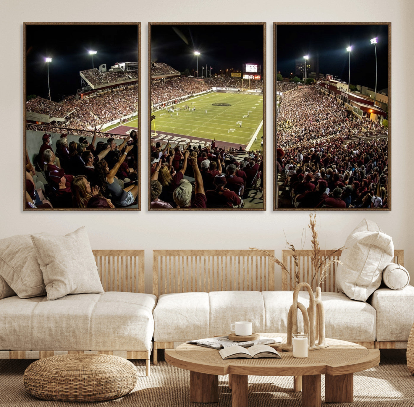 94126-MGV-FC-60X30-3P_Walnut-Washington-Grizzly Stadium Canvas Wall Art – Exciting Game Night Atmosphere Captured in Panoramic