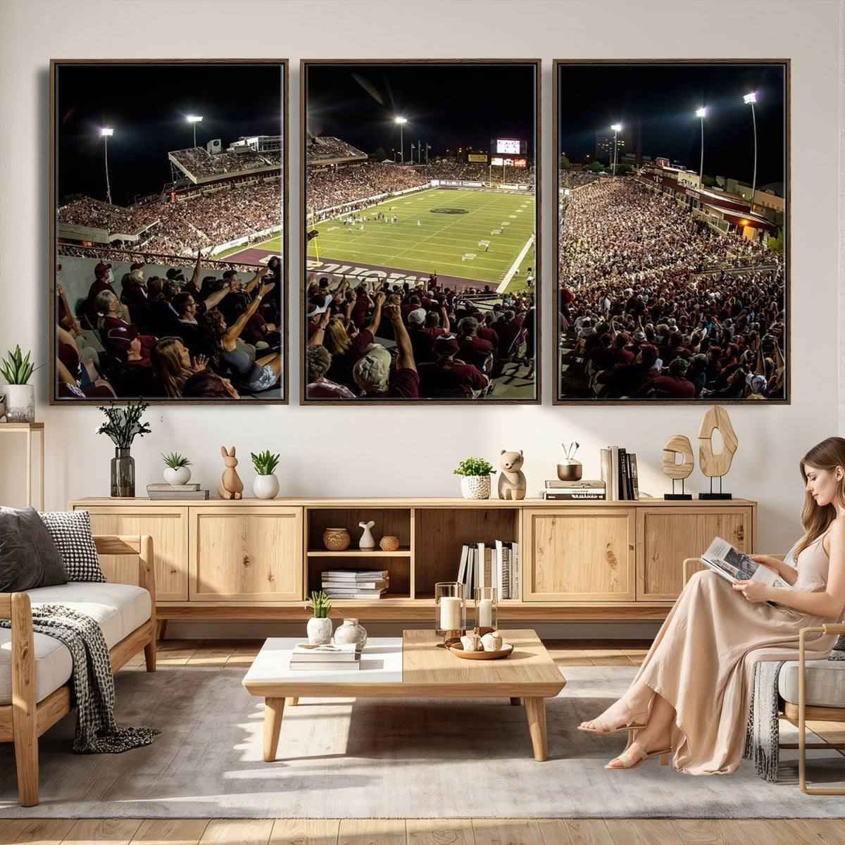 94126-MGV-CV-36X24 - Washington-Grizzly Stadium Canvas Wall Art | Exciting Game Night Atmosphere in Panoramic View