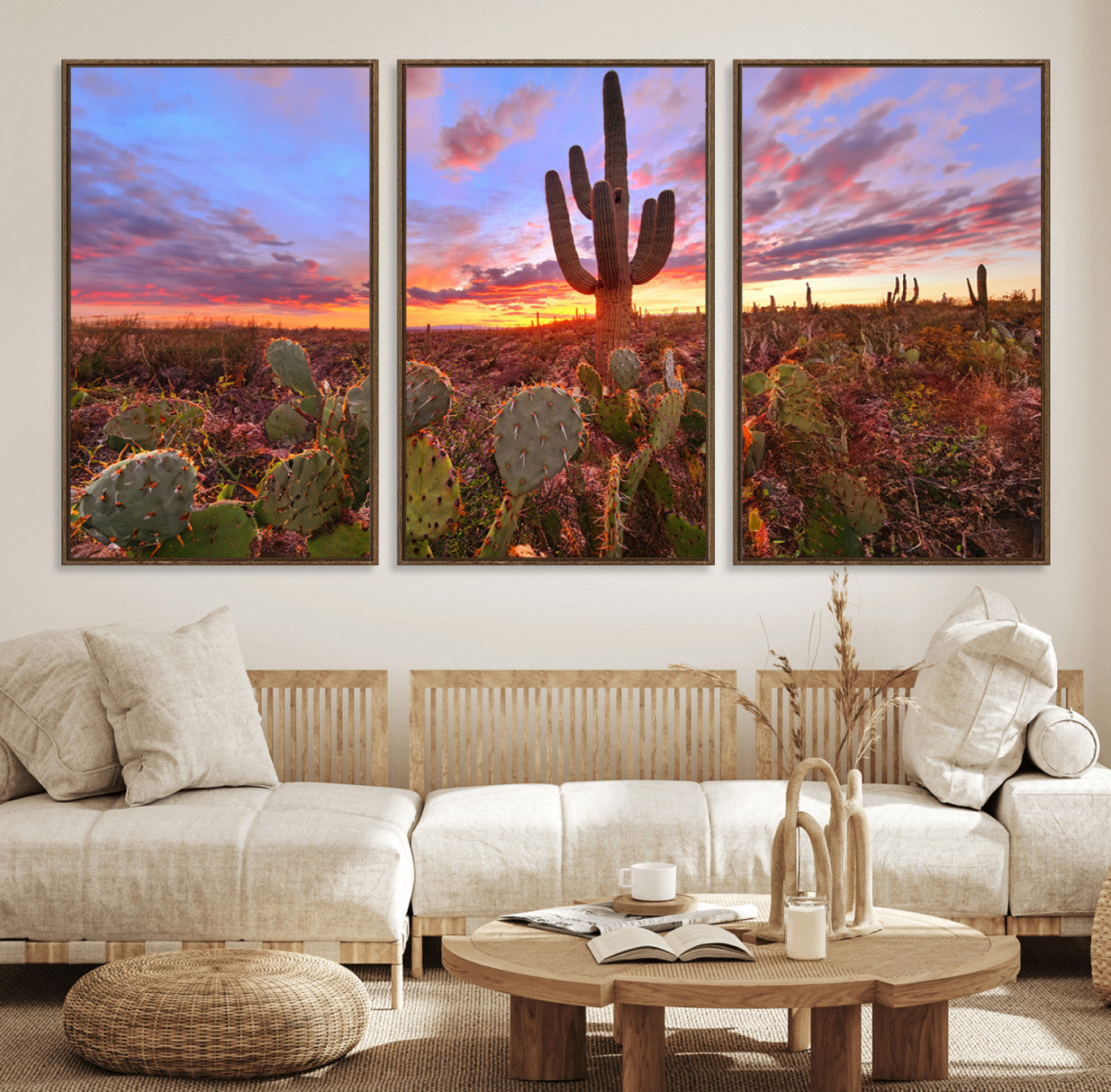 70465-MGV-FC-60X30-3P_Walnut-Arizona Desert Wall Art Canvas Print - Framed Deser Sunset Wall Decor