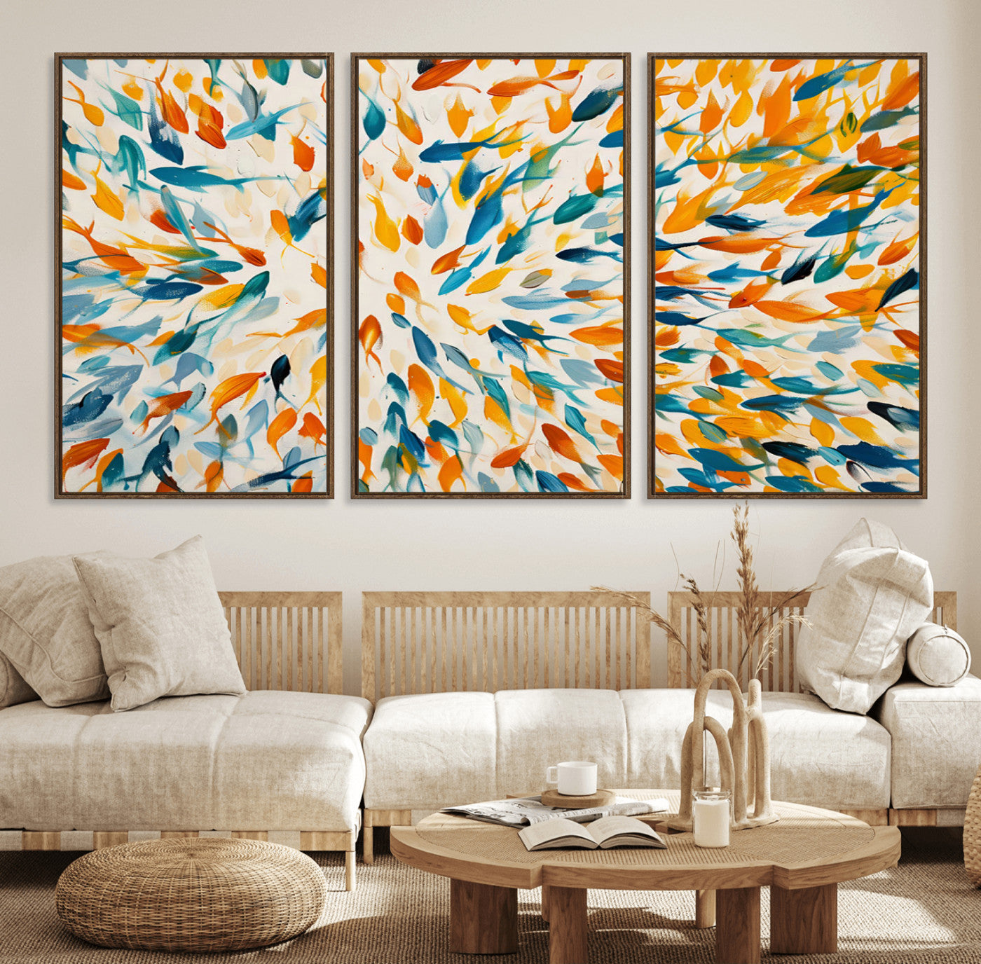 59969-MGV-FC-60X30-3P_Walnut-Colorful Fish Wall Art Print – Abstract Ocean-Inspired Wall Art for Modern Spaces | Framed Canvas,