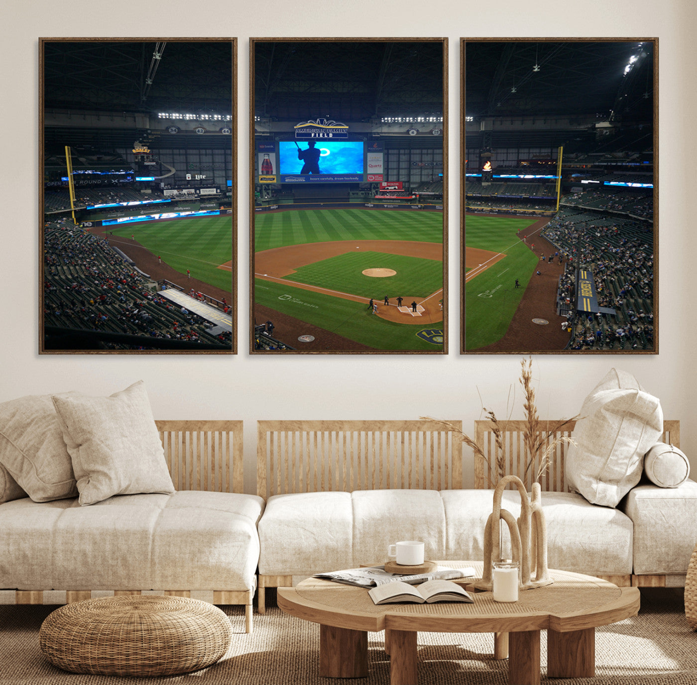 86084-MGV-FC-60X30-3P_Walnut-Milwaukee Brewers Baseball Art Print - American Family Field Stadium Wall Art Canvas Print