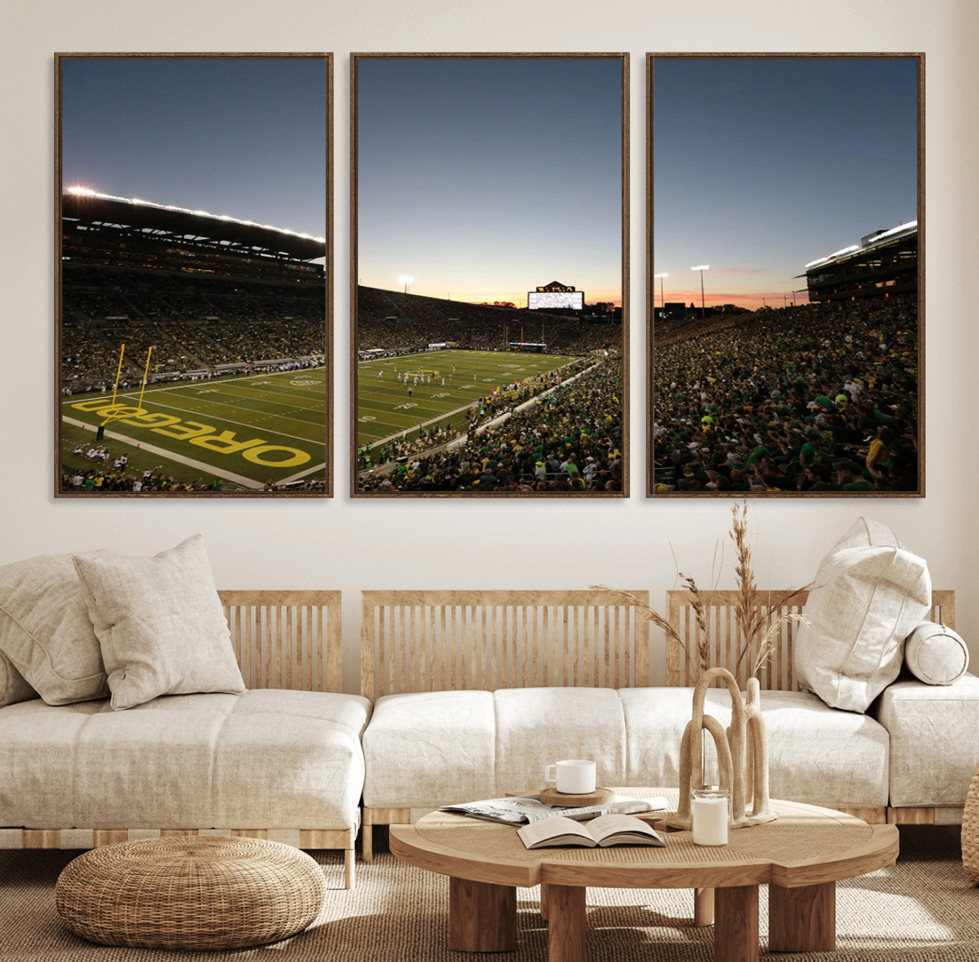 21429-MGV-FC-60X30-3P_Walnut-Oregon Ducks Football Team Print - Eugene Autzen Stadium Wall Art Canvas Print
