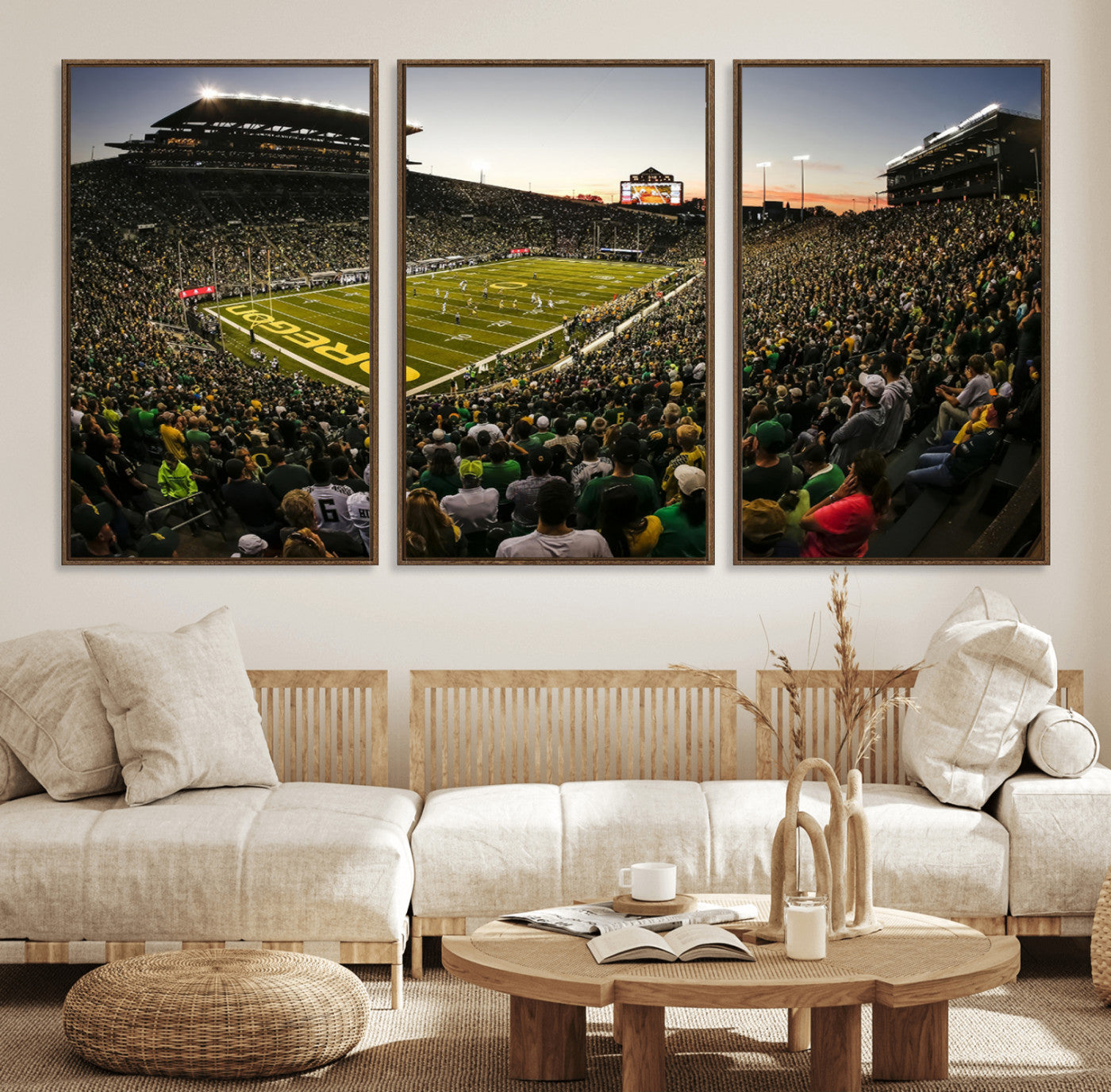 15228-MGV-FC-60X30-3P_Walnut-Oregon Stadium Canvas Wall Art - Captivating Game Day Scene at Autzen Stadium, Oregon Ducks Football