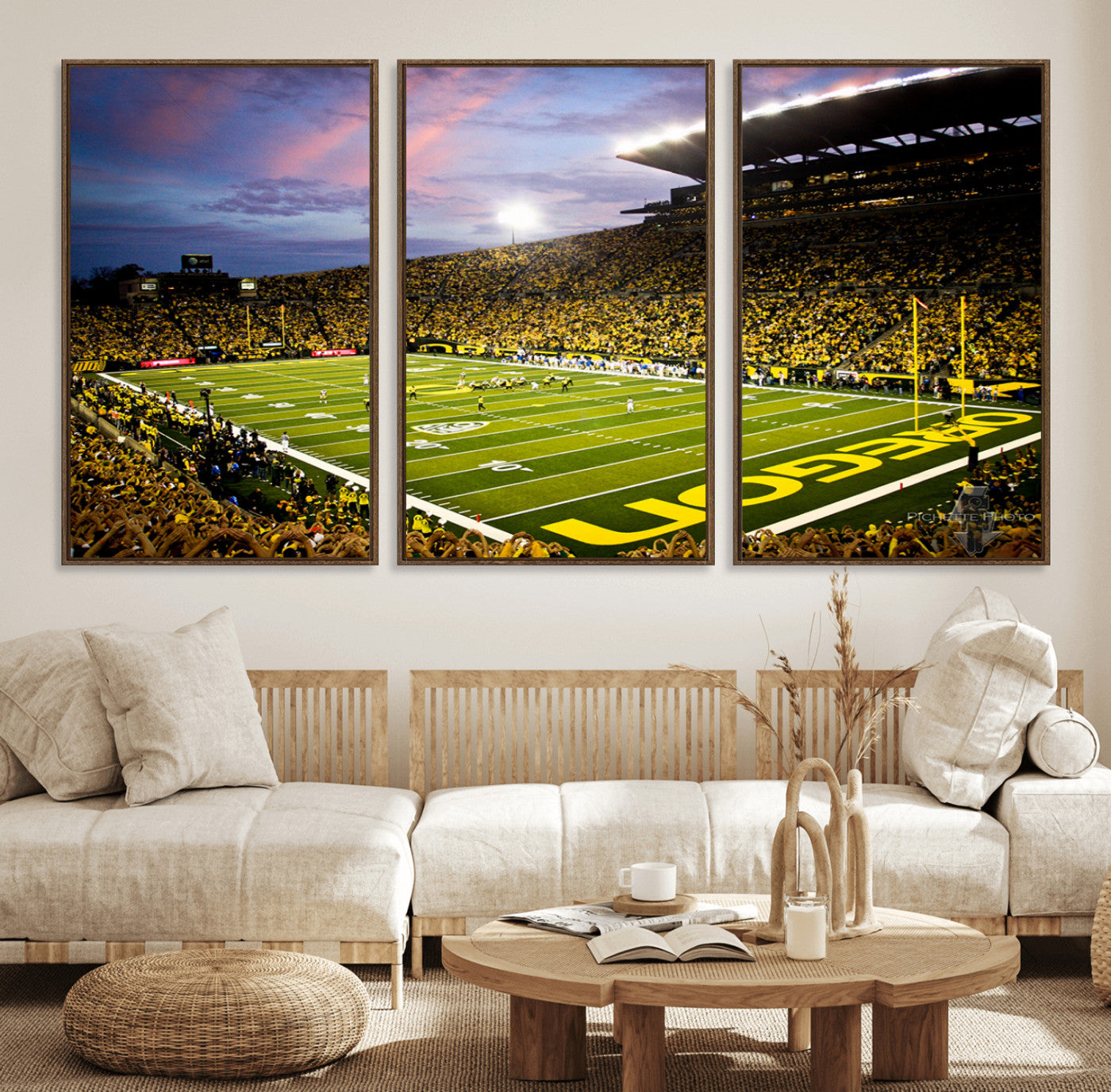 72017-MGV-FC-60X30-3P_Walnut-University of Oregon Ducks Football Team Print - Eugene Autzen Stadium Wall Art Canvas Print