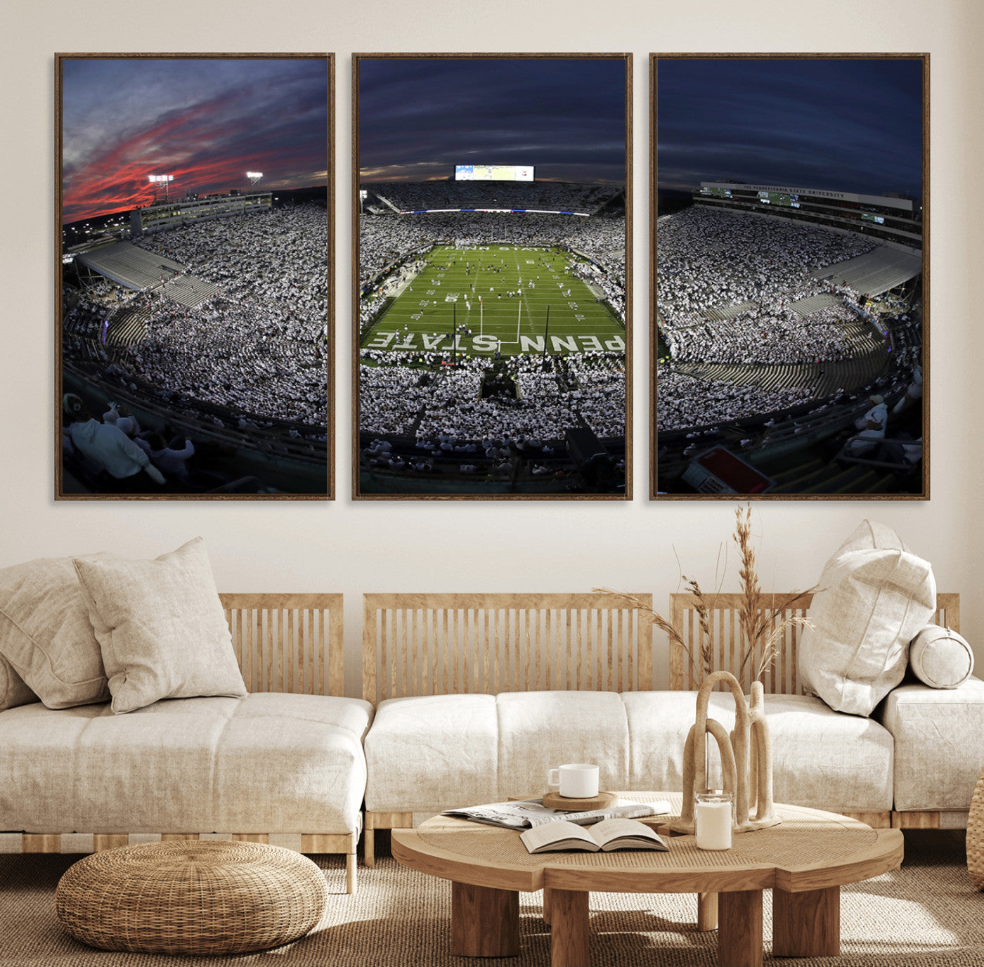 59877-MGV-FC-60X30-3P_Walnut-Penn State University Nittany Lions Football Team Print - University Park Beaver Stadium Wall Art